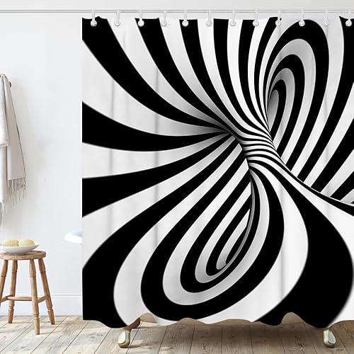 Miniatura 7 de Cortina de ducha abstracta a rayas, diseño moderno para bañeras, juego de cortina de ducha con 12 ganchos, 72 x 72 pulgadas, poliéster, lavable a