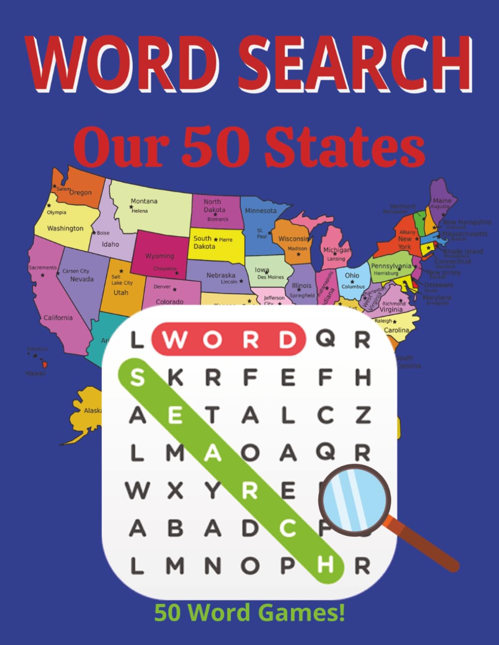 Word Search 50 States: Word Search 50 States | 8.5x11 | 71 pages | 50 Puzzles | Solutions Included