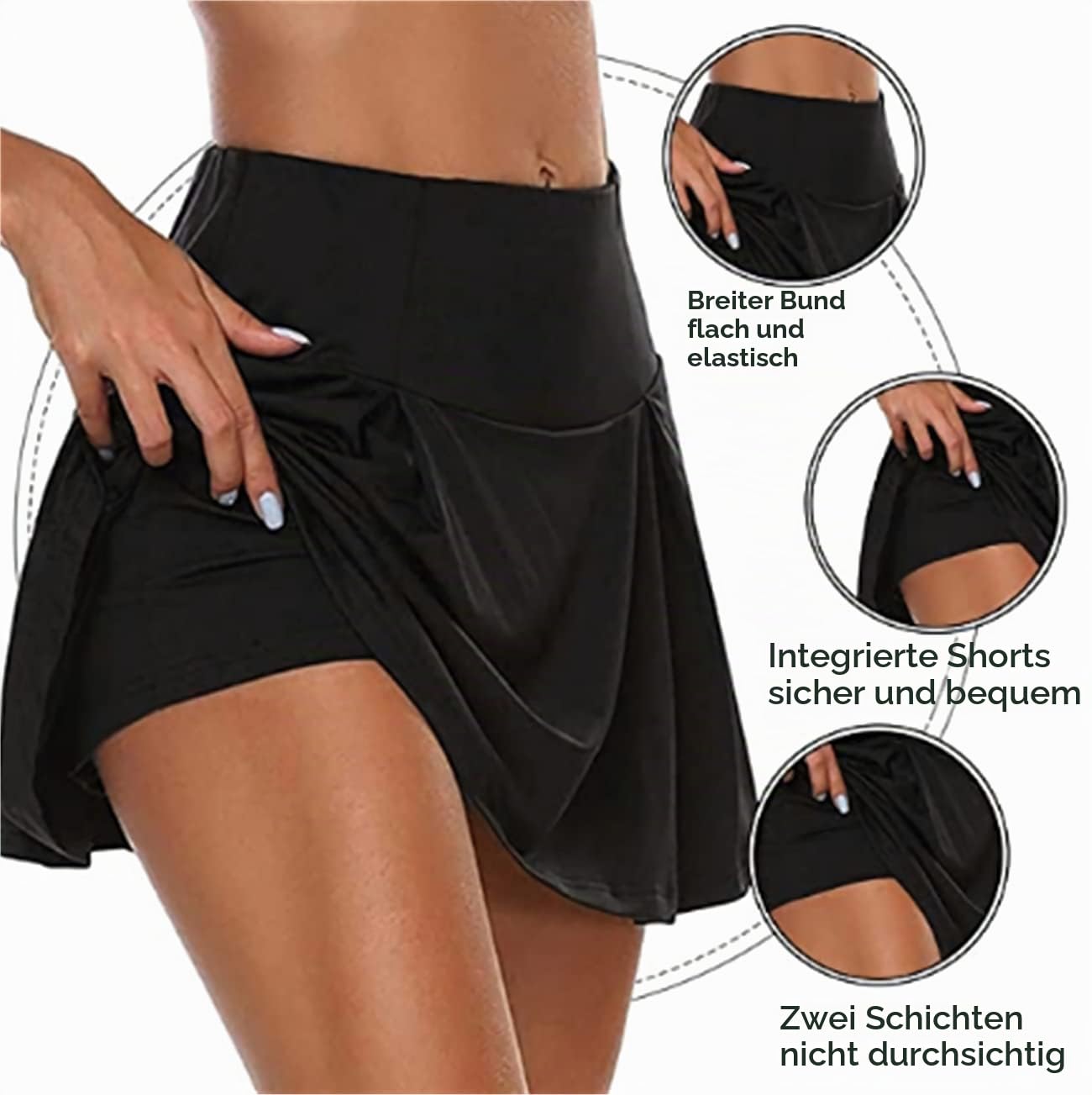 Tennisrock Damen Einfach und Vielseitig Tennisrock Mädchen Atmungsaktive Rock mit Hose Drunter Sportrock für Fitness, Bewegung