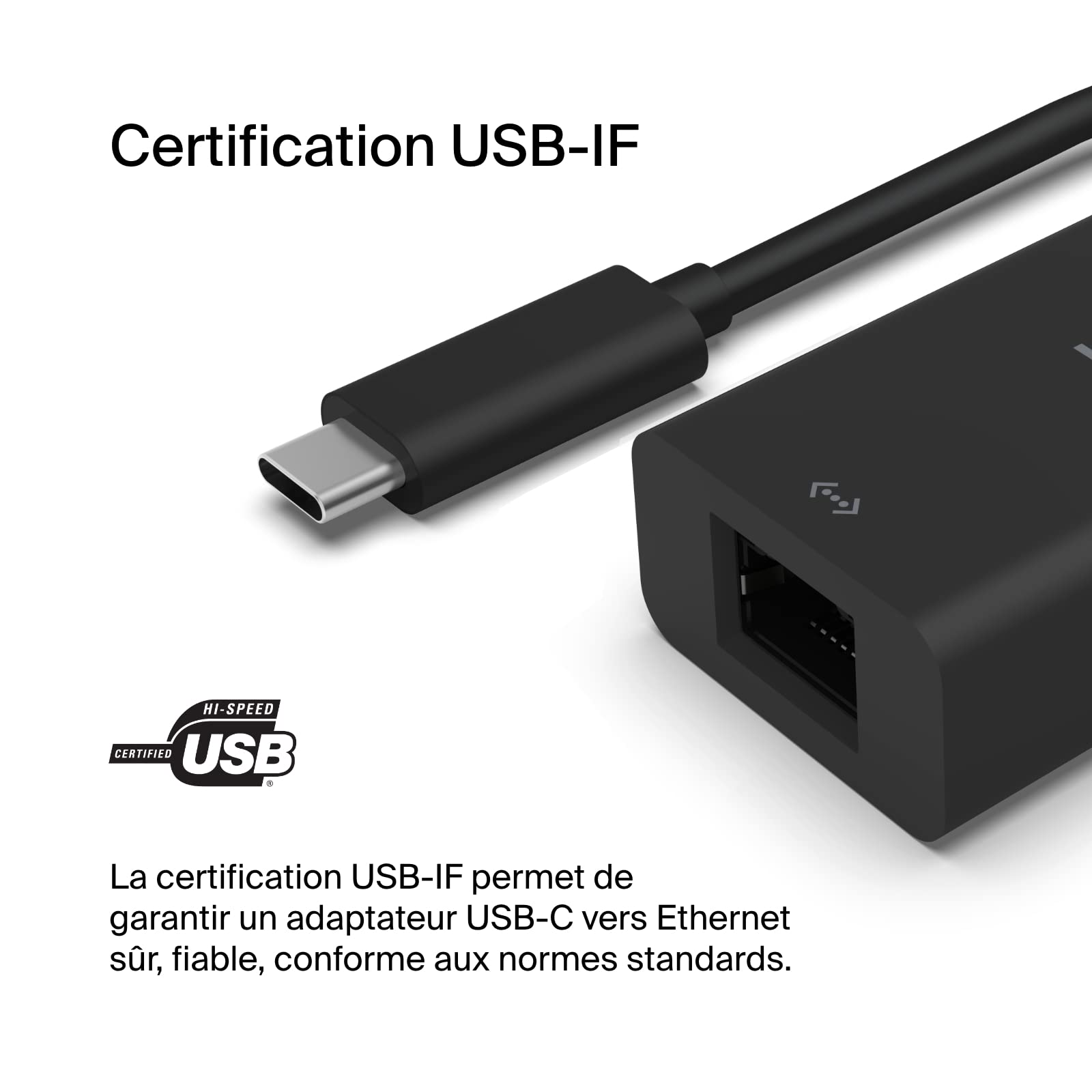 Belkin Adaptateur USB-C vers Ethernet (2,5 Gbit/s, Certification USB-If, Thunderbolt 3 et 4, Compatible avec MacBook Pro/Air, iPad Pro, XPS, Surface, Autres appareils USB-C)