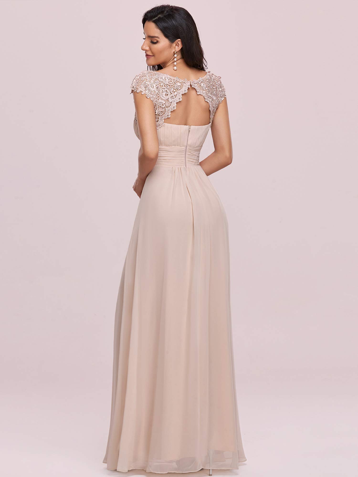 Ever-Pretty Damen Abendkleid A-Linie Spitze Chiffon Rundkragen Kurze Ärmel Hohe Taille 09993