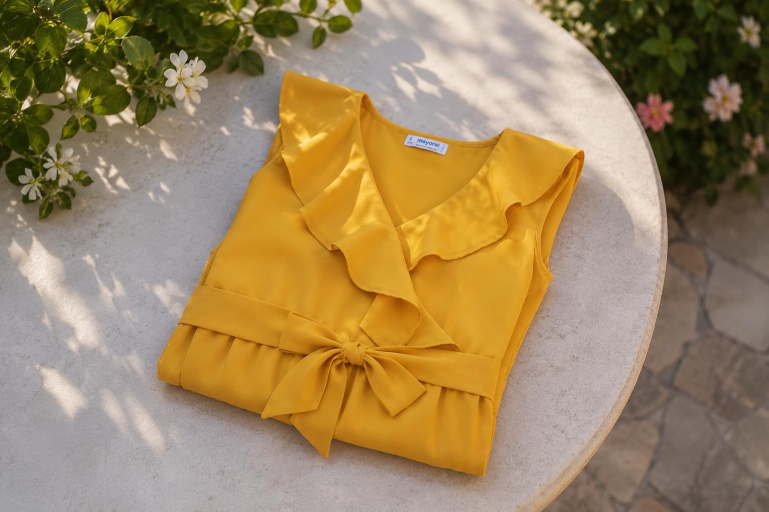 Jumpsuit Schleife mit Rüschen, Sommerkleid für Mädchen, elegantes und frisches gelbes Kleid für Zeremonien, Partys, Urlaub und besondere Anlässe, Modell 6816
