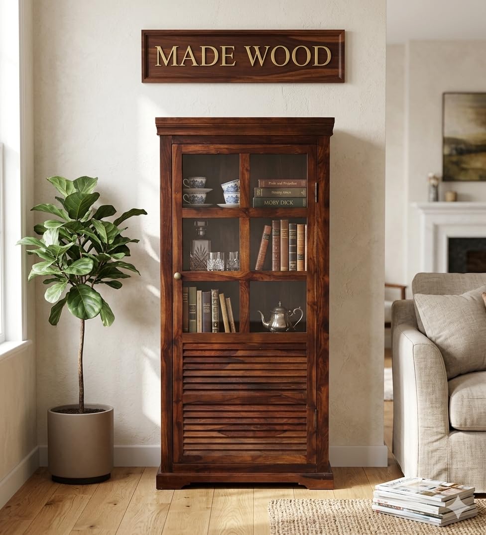 MADE WOOD Marcos Book Case, Display Shelf, Wooden Book Shelf (Sheesham Wood, Provincial Teak)-image-26