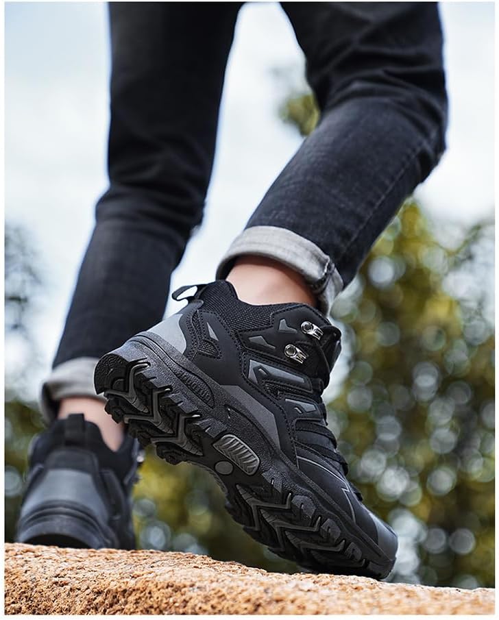 Mens Womens Leather Waterproof Hiking Boots， Lightweight Outdoor Walking Shoes,Breathable Suede Hike Trekking Trails Camping ClimbingLightweight and durable.