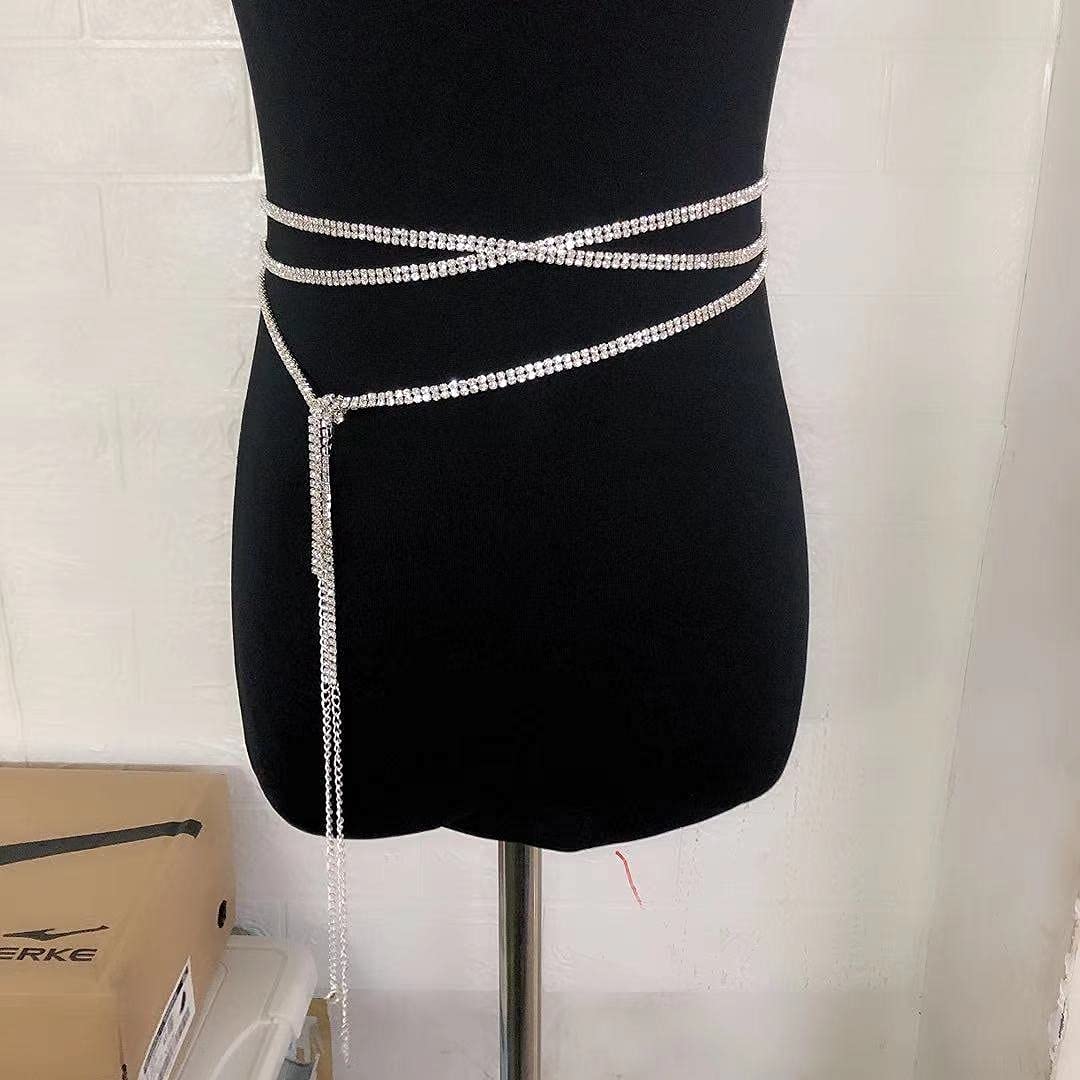 Chaîne de Mode à la Taille, chaîne de Corps d'eau chaîne de Taille Mode Femme Simple CrystalWaist chaîne Accessoire de Corps d'été (Argent) (Or A)