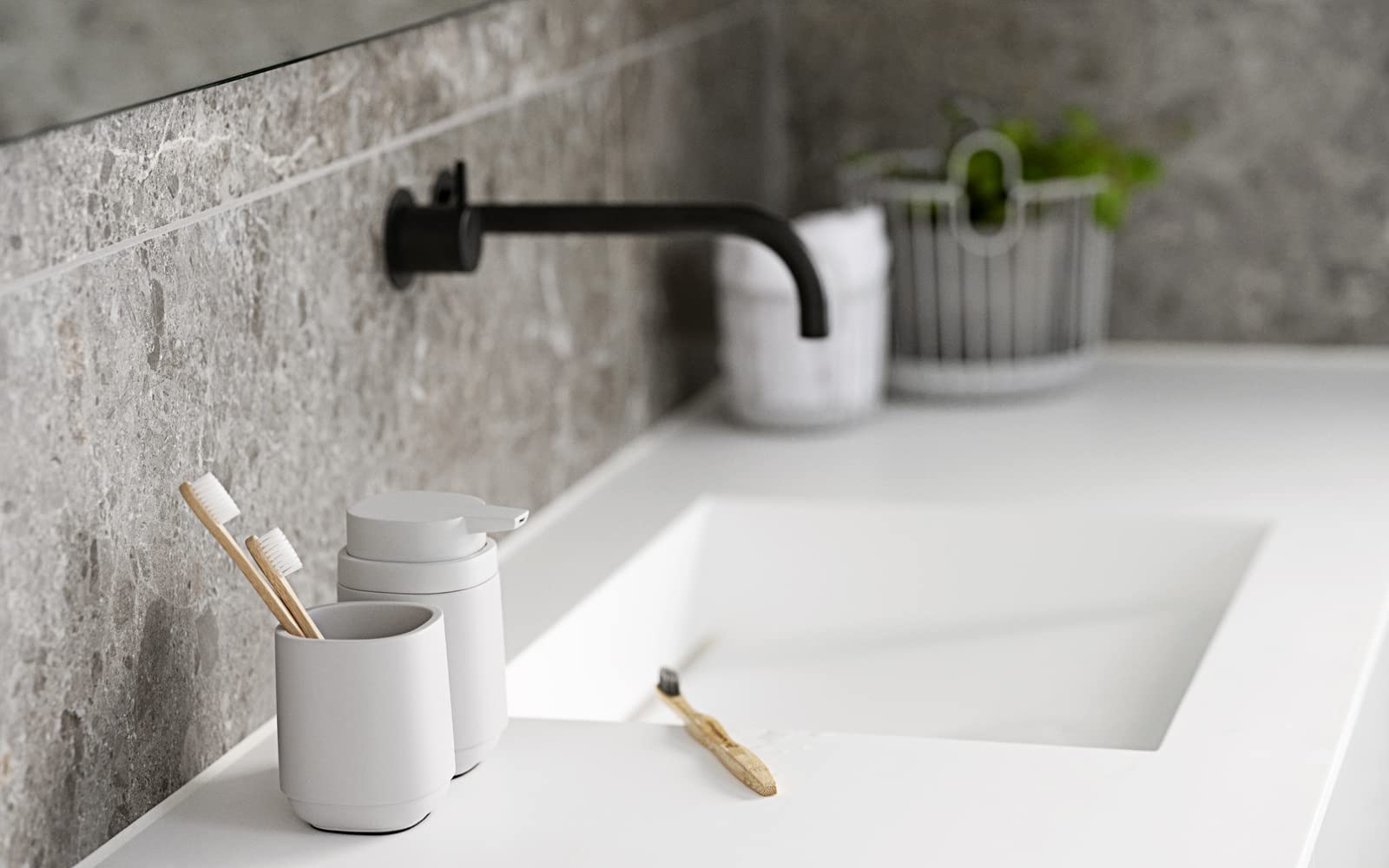 ZONE DENMARK Time Toothbrush Cup for Bathroom Light Grey Diameter 8 cm Height 10 cm, Soft Grey, 8 x 8 x 9,8 cm - Image 3