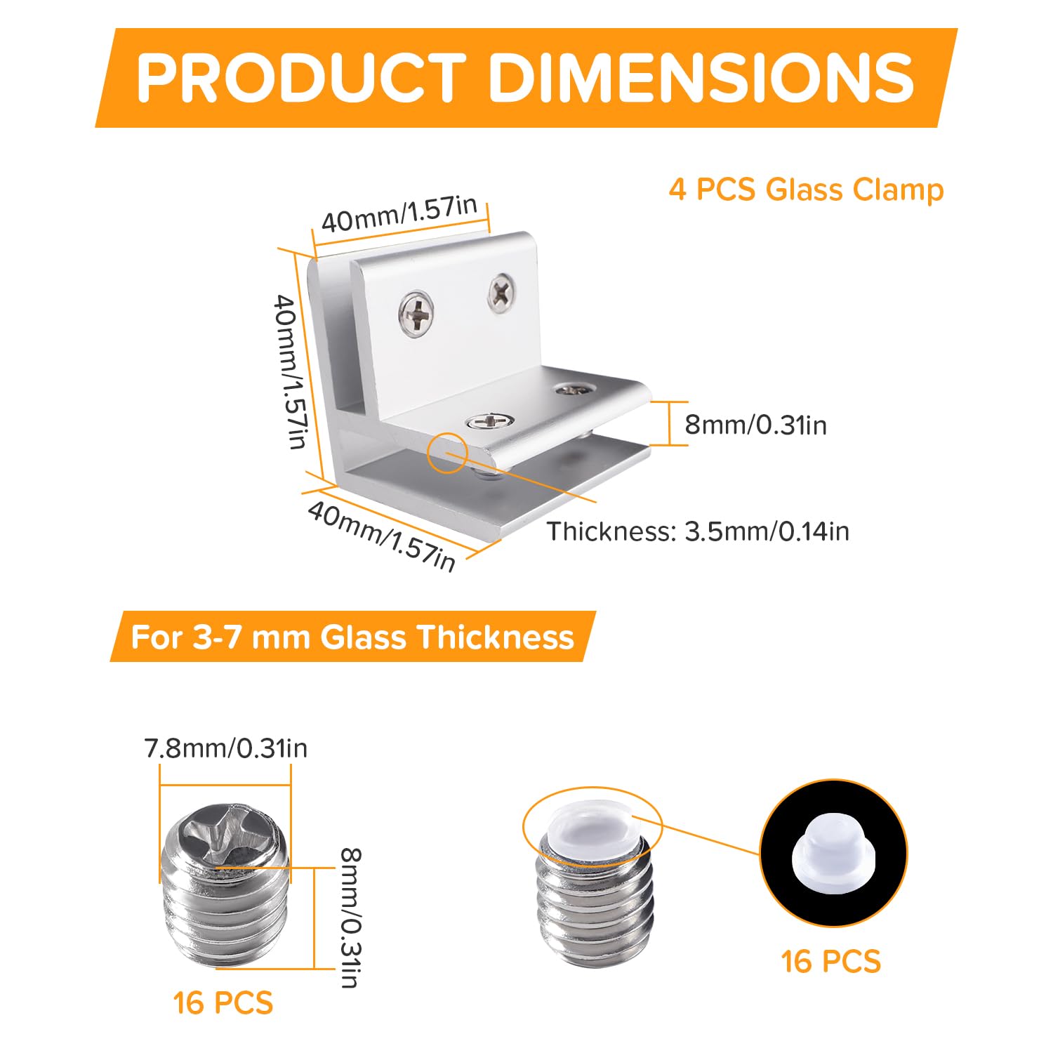Lyeteung 4 PCS 8mm Glass Clamps, Aluminium Alloy Glass Support Bracket, Adjustable Glass Clamp Holders, Glass Connector - Image 2