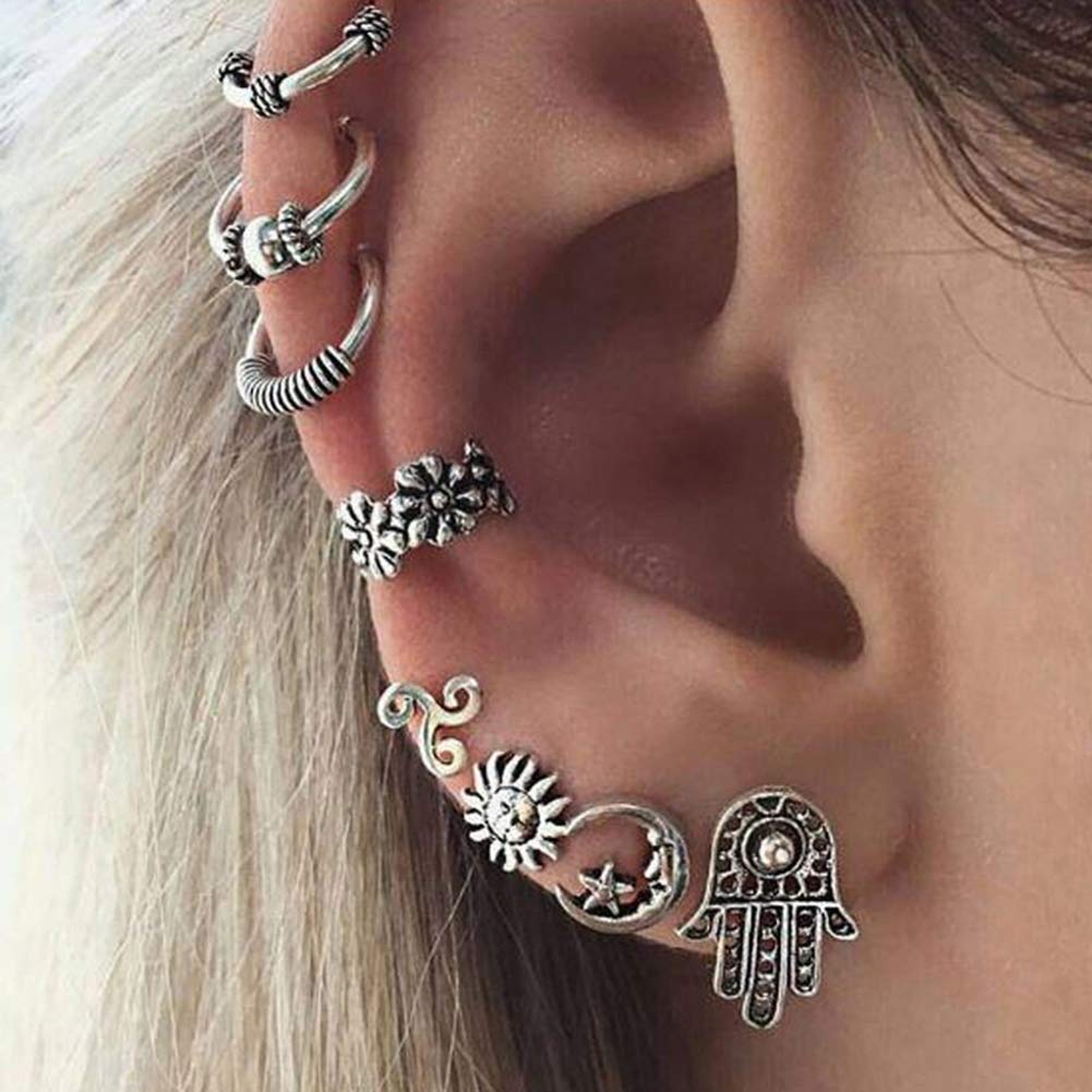 Gemini_mall Earrings for Women Girls, 8pcs Boho Vintage Sun Moon Shape Ear Clips Ear Cuffs Ear Studs Earrings Jewelry Valentines Day/Mother's Day/Wedding/Party/Christmas/Birthday Gifts