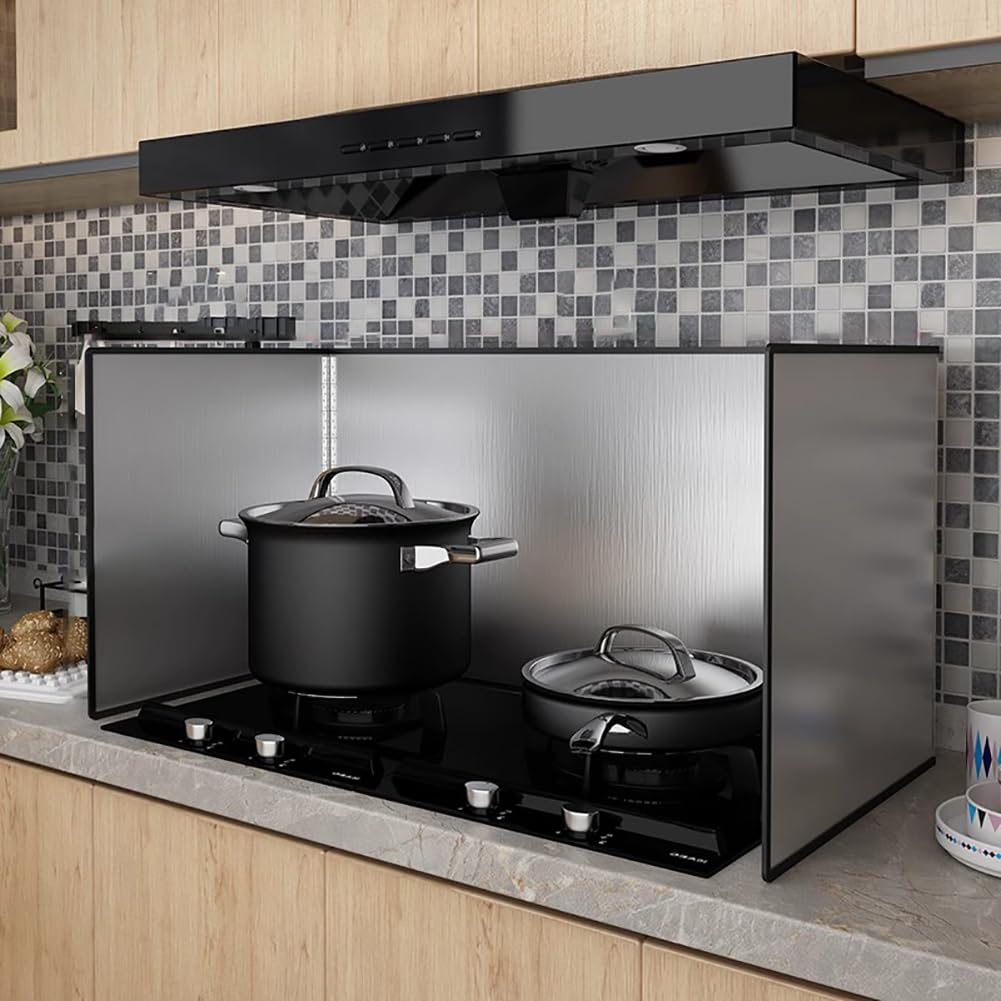 Paraspruzzi Antigrasso su 4 Lati, Deflettore Antiaderente in Acciaio Inox Antiolio, Pieghevole, Protezione per Lo Schermo del Fornello da Cucina,B h30*l40*d40cm