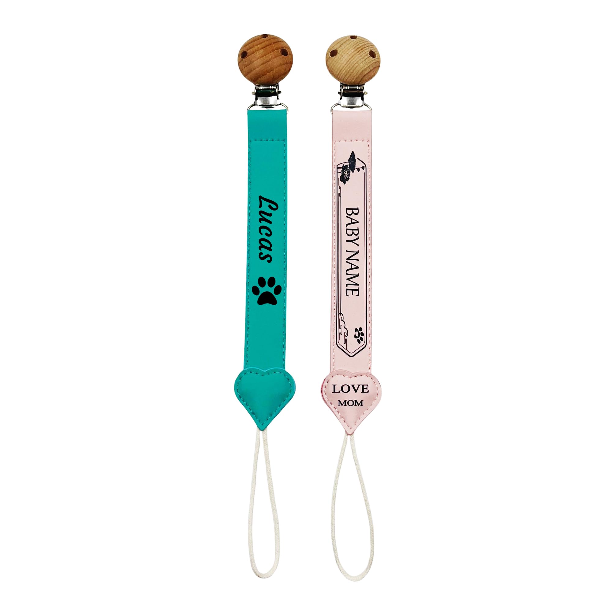 Dummy Clip Personalized Pacifier Holder with Name, Silicone and Wooden Soother Chain for Baby Girls Boys