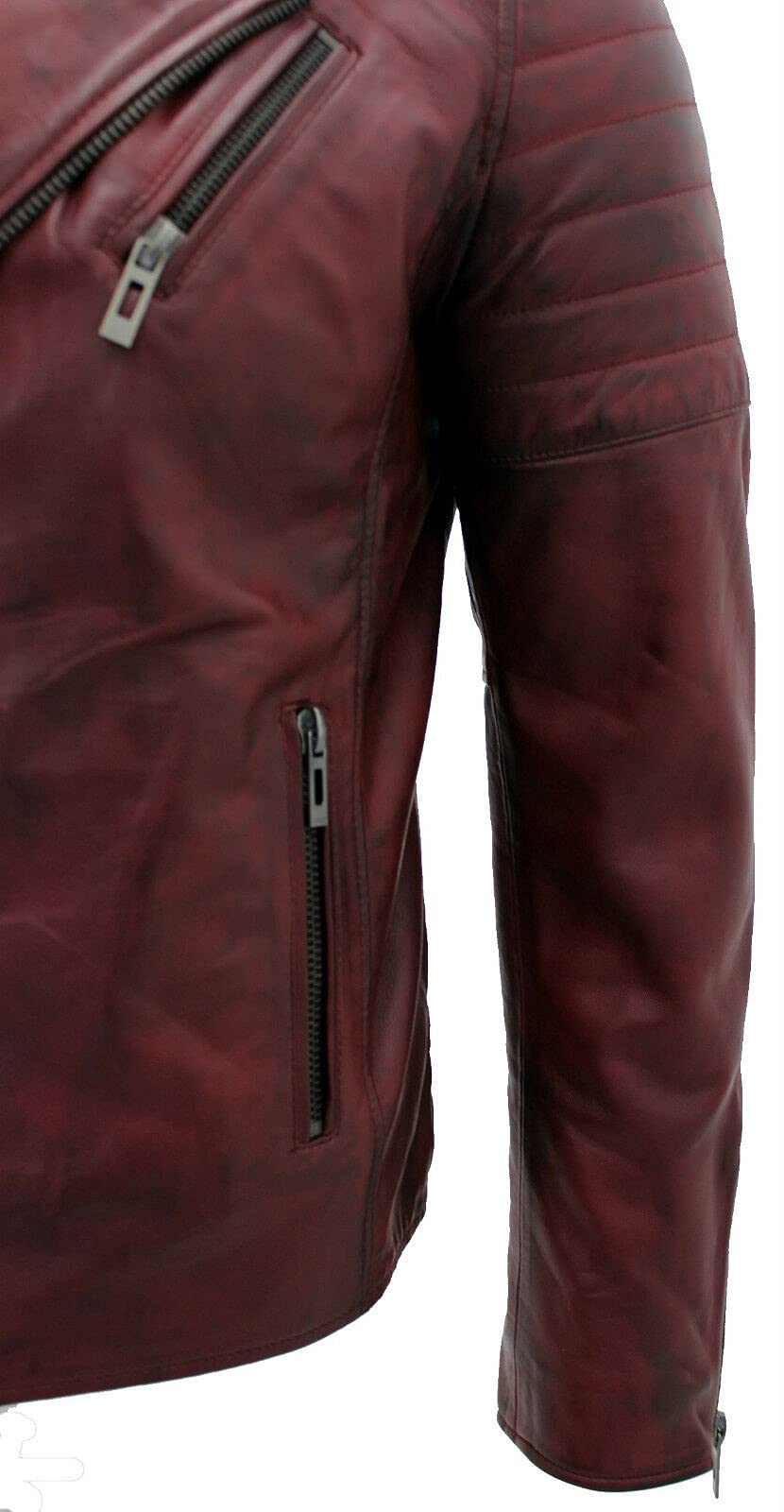 Infinity Leather Giacca da Uomo in 100% Pelle con Doppia Zip Incrociata Stile Motociclista Brando Slim Fit