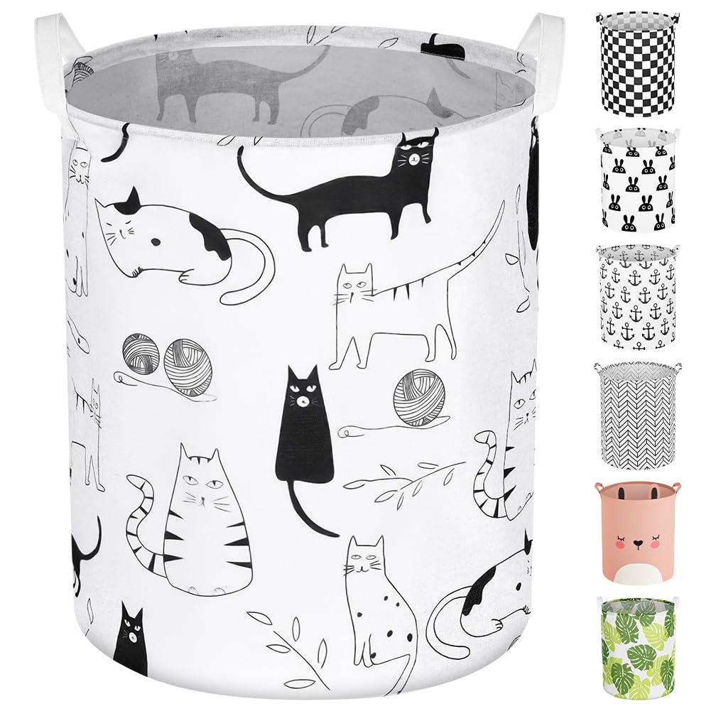 AUAUY Cesta Plegable Colada, 40 * 50CM, Cubo Grande Ropa con Asas, Impermeable Sucia Ligero Cilíndrica, Organizador de Dormitorios, Salas Estar, Baño de Ropa, Sábanas y Juguetes (Gato de Lana)