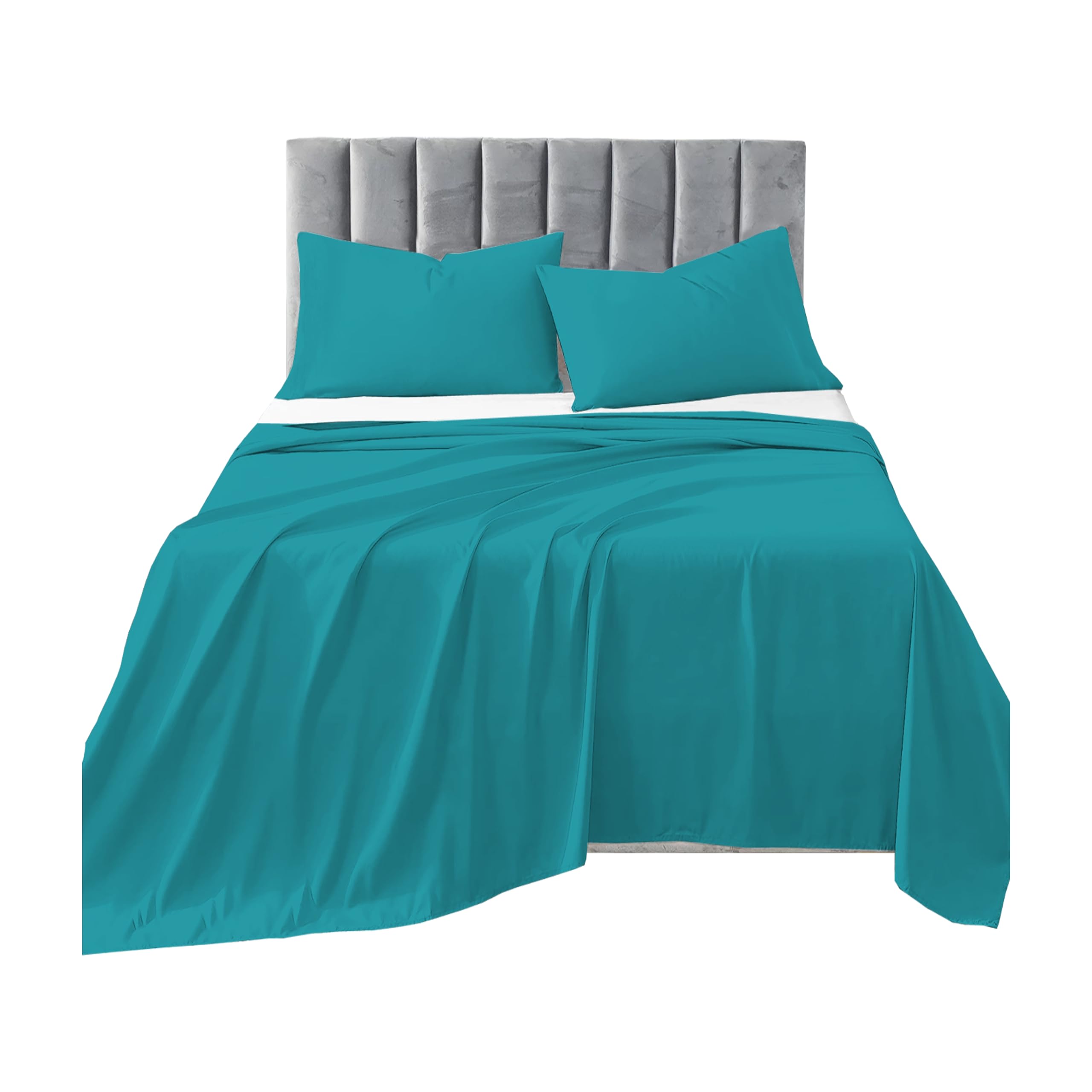 R&Z Plain Luxuary Polycotton Flat Sheets Single, Double, King, S King (Teal, Single)