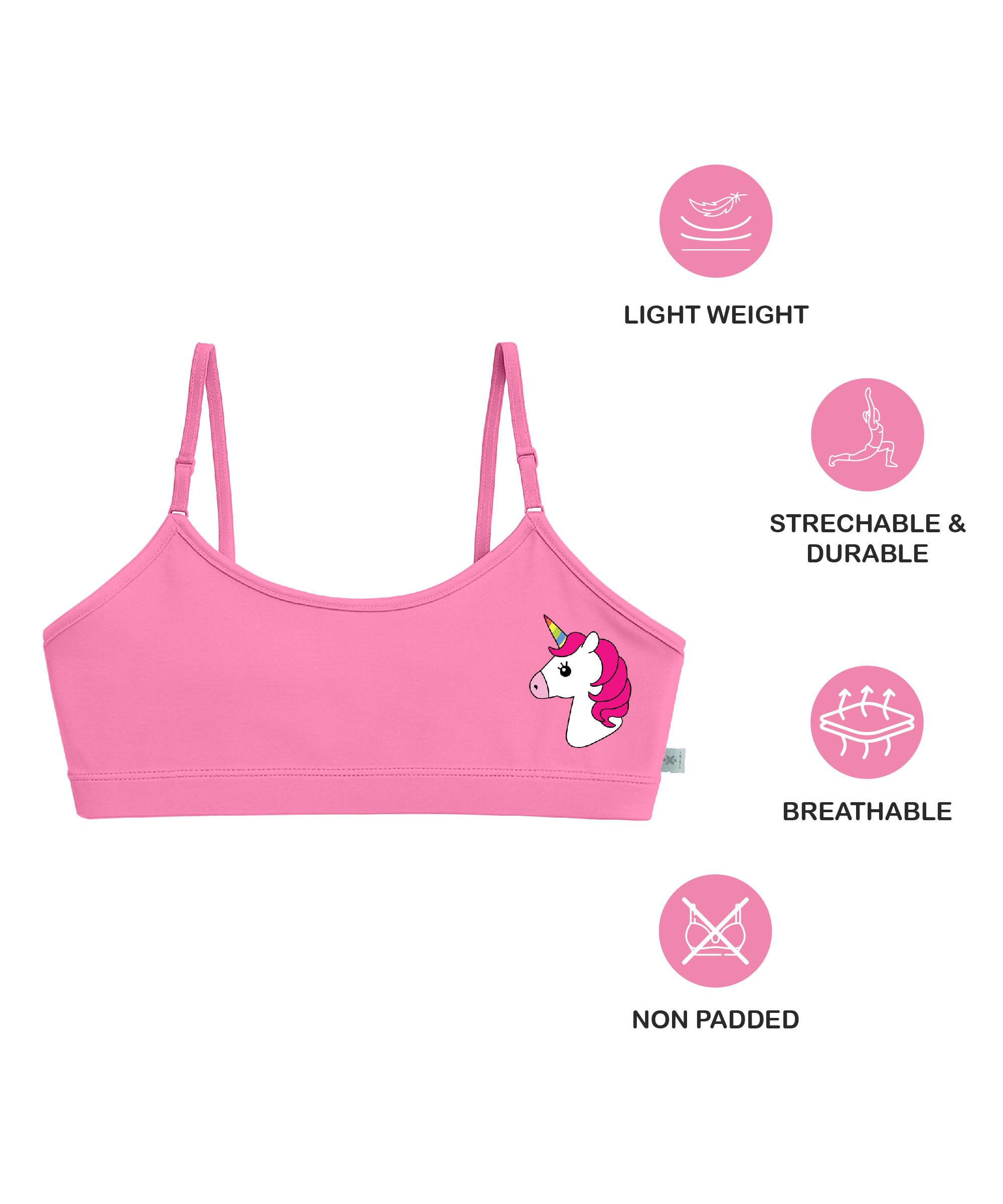 KYDA KIDS® Girls Antibacterial Cotton Printed Non Padded, Beginners Bra for Girls (Pack of 3) - Image 3 thumbnail