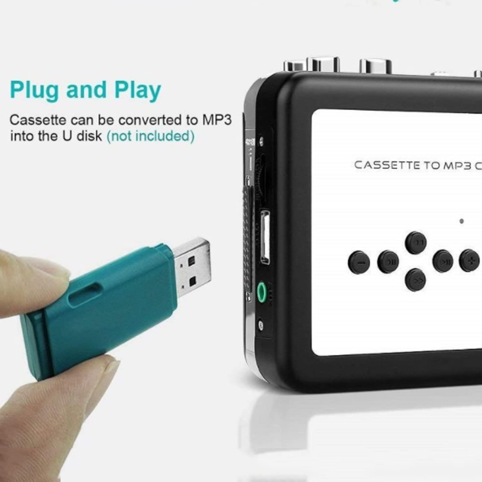 COYEUX Reproductor de Cintas de Casete, convertidor de Casete USB a MP3, con función de Auriculares y reproducción, Guarde Directamente en una Unidad Flash USB, sin Necesidad de computadora