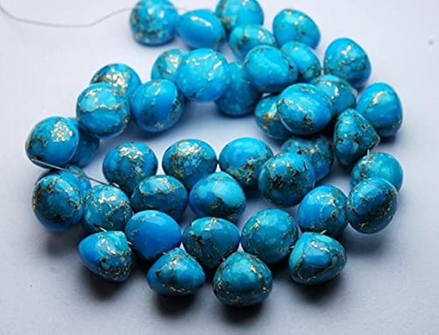 LKBEADS 5 Matched Pair,COPPER Turquoise Smooth Onion Shape Briolettes,10mm size.