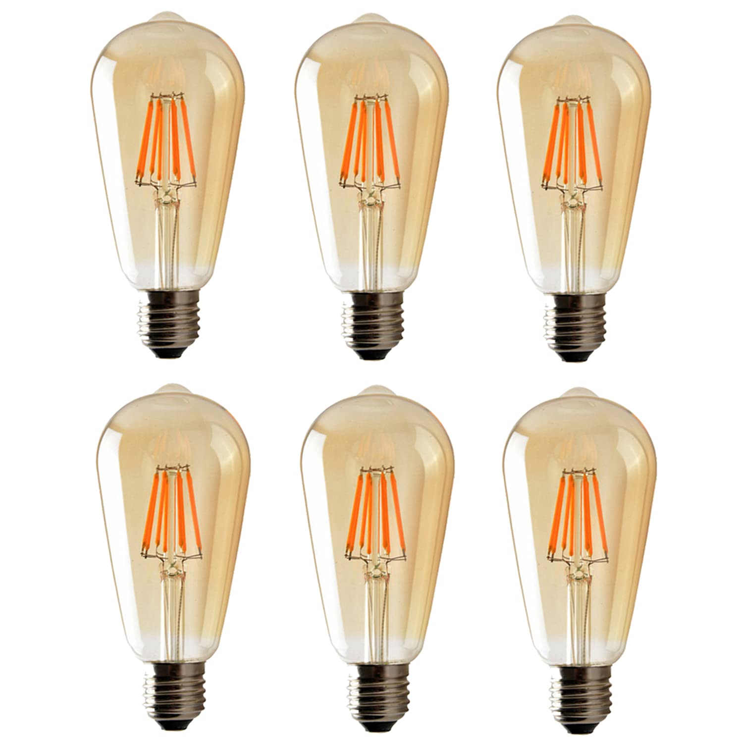 LEDSone 6 Pack LED Edison Bulb Vintage Light Bulb 6W E27 Screw 2700K ST64 LED Bulbs Filament Bulbs Antique Style Retro Amber Glass Screw Lamp 220V (6 Bulbs)
