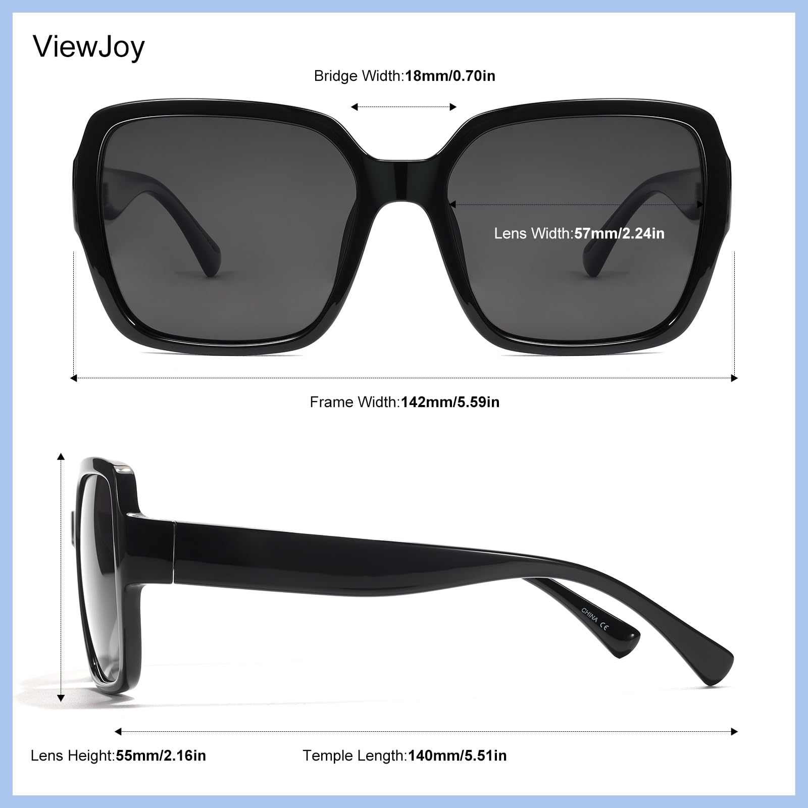 ViewJoy Damen-Sonnenbrille, polarisiert, modisch, quadratisch, übergroß, klassisch, trendig