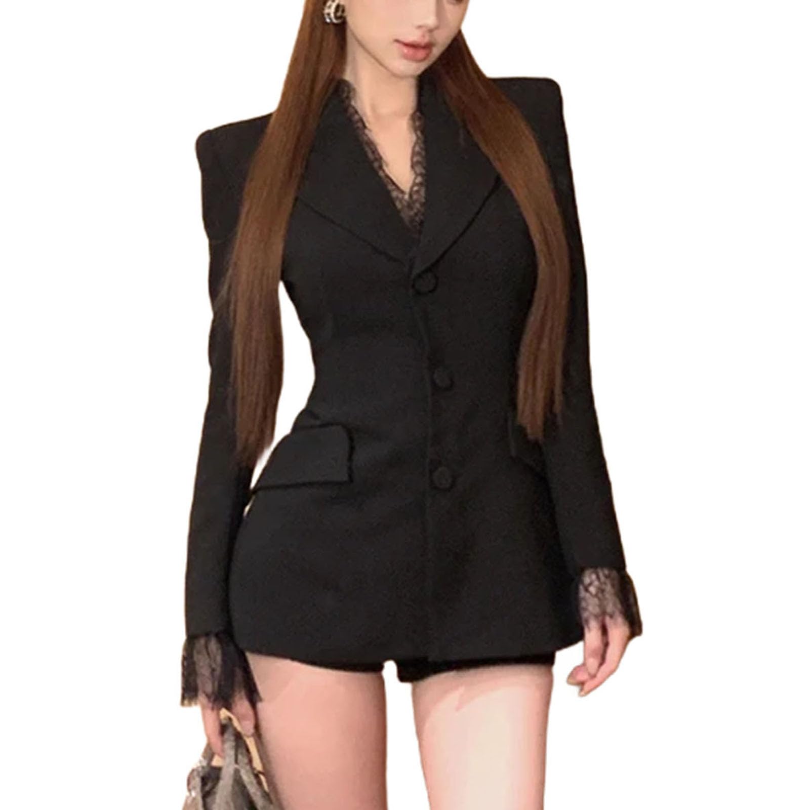 Ladies Business Attire Long Sleeve Slim Fit Blazer with Notched Collar and Single Button for Office
