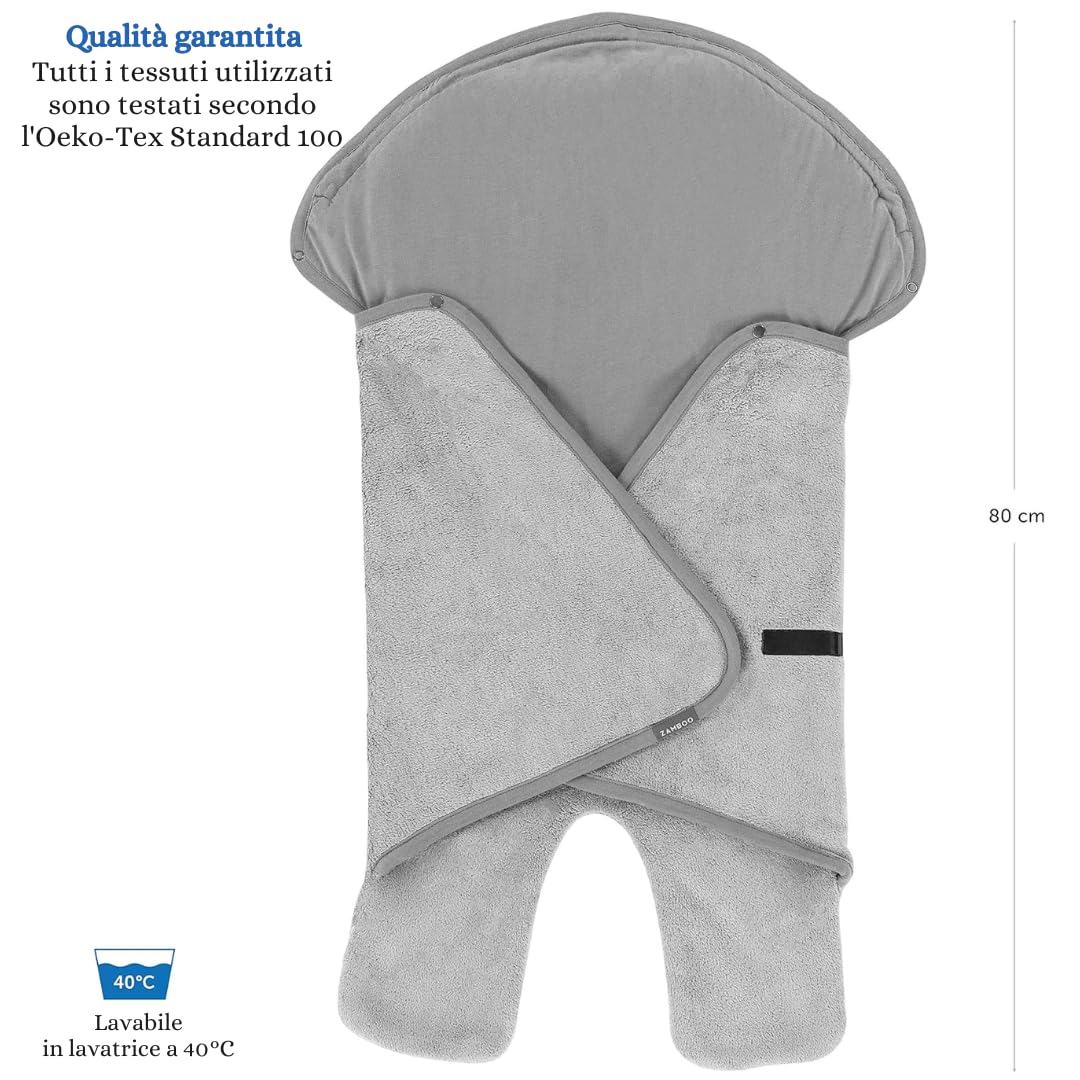 Zamboo Copertina Neonato Copripiedi, Primavera/Estate - Coperta Ovetto Neonato Gruppo 0 (Maxi-Cosi, Cybex, Römer) e Passeggini - Con Borsa - Grigio