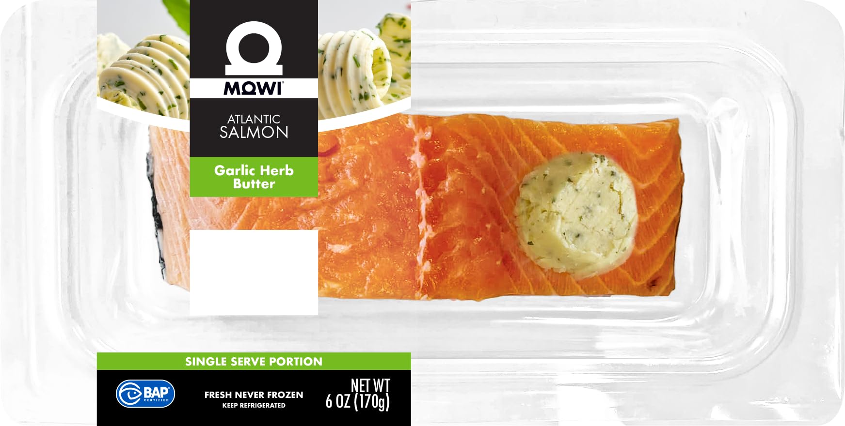 MOWI Atlantic Salmon Garlic Herb Butter 6oz Fresh Never Frozen