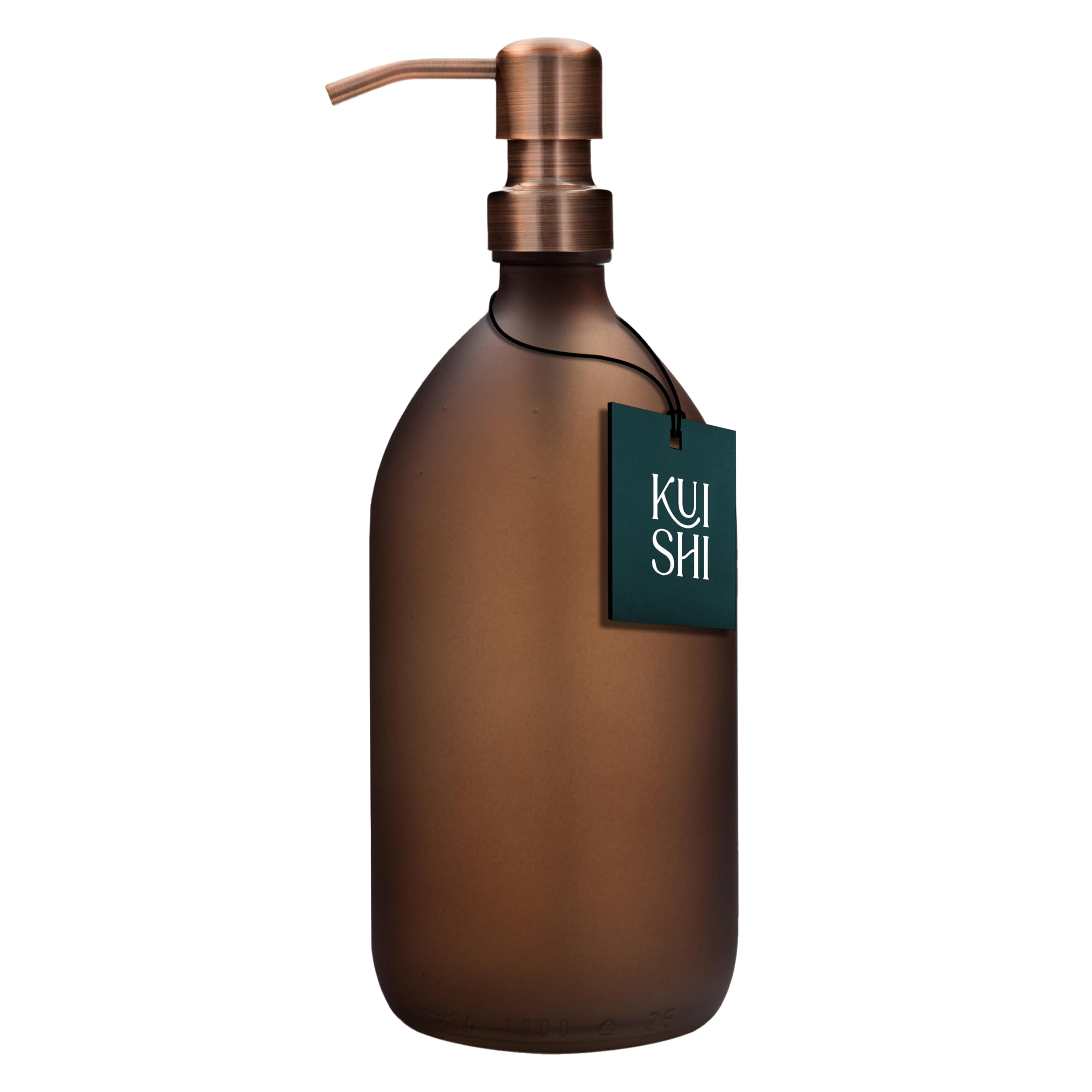 Kuishi 1000ml Matte Brown Amber Glass Soap Dispenser with Bronze Stainless Steel Pump – Refillable BPA-Free Hand Soap Bottle - Shampoo and Conditioner Dispenser for Kitchen & Bathroom