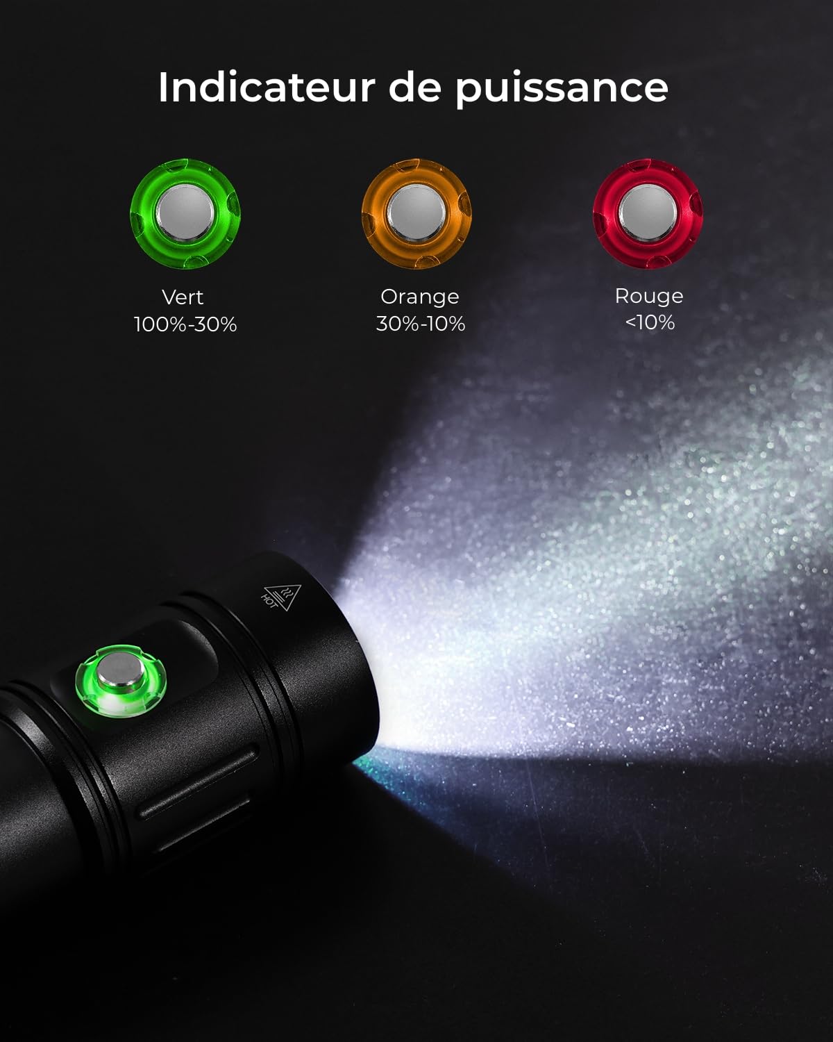 APLOS AP02 Lampe de Plongée, 2500 Lumen Lampe de Poche avec Indicateur de Puissance, IPX8 Étanche, Professionnel Lumière de Plongée avec Rechargeable 5000mAh Batterie et Chargeur