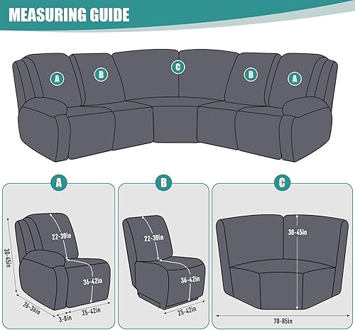 Miniatura 3 de Ruaozz Sectional Sofa Covers Oversized L Shape 5 Seat Recliner Couch Covers - Washable Soft Extra Large Sectional Covers with Pockets (Grey)