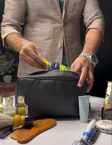 Miniatura 8 de RUSTIC TOWN Neceser de viaje de cuero genuino - Organizador de kit Dopp Café nogal Kit de afeitado de cuero para hombre