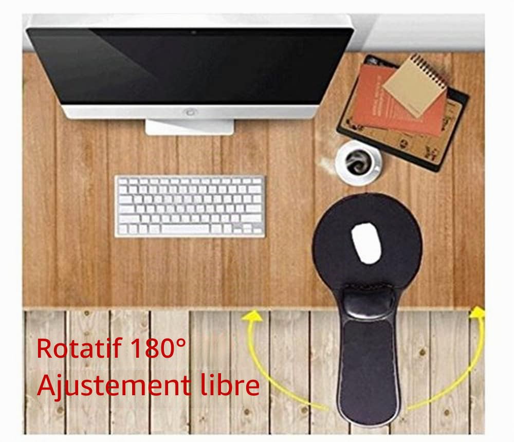 Xichen® Repose-poignet et avant bras ergonomique réglable pour bureau et chaise, tapis de souris noir