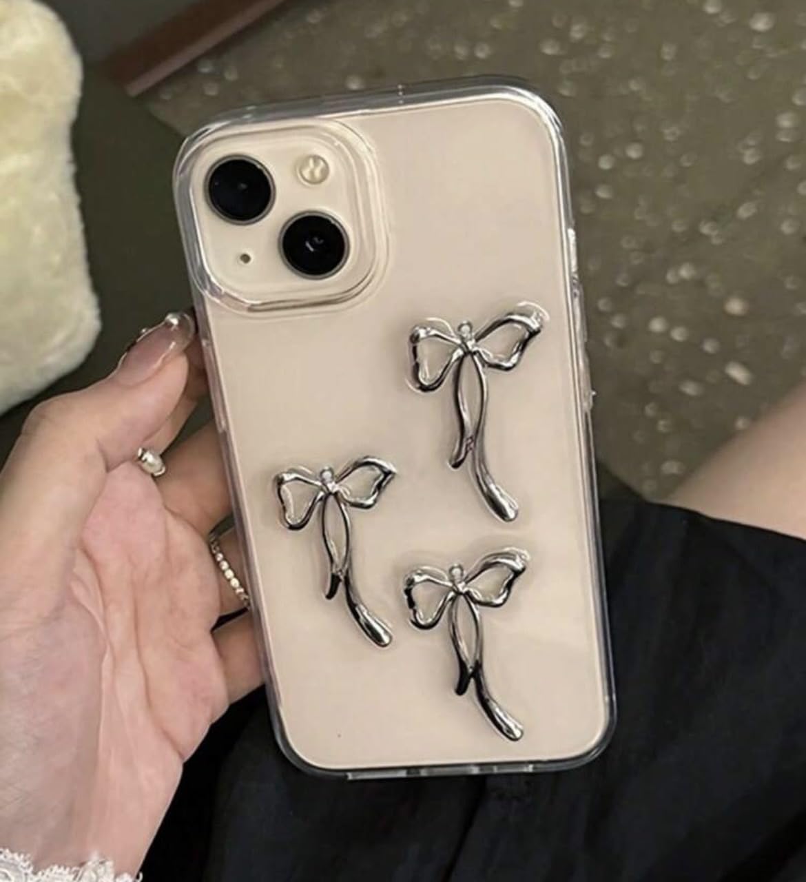 シルバー りぼん リボン ミラー バレエコア 韓国 iPhoneケース 可愛い