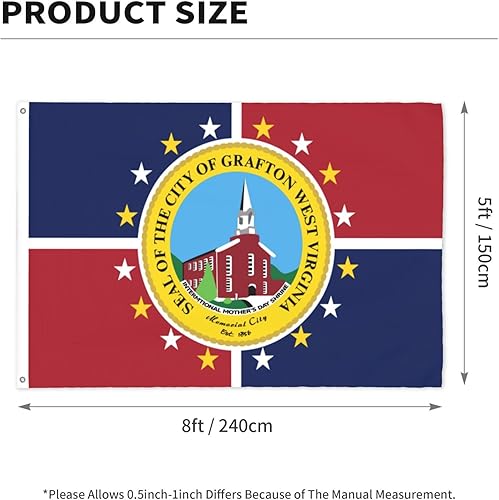 Miniatura 3 de Bandera de Grafton, bandera de Virginia Occidental de 5 x 8 pies, banderas de decoración de exterior de doble cara, banderas de poliéster duradero,