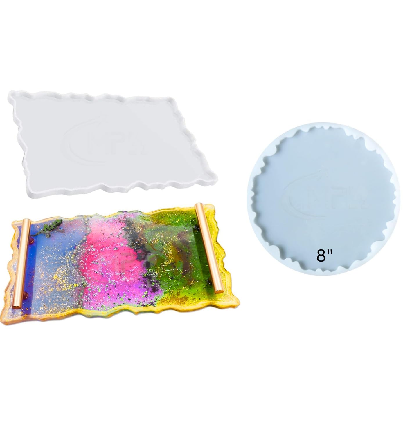 Rectangle Silicone Resin Mould with 8 inch Round Resin, Irregular Epoxy Resin Silicon Coaster Moulds for Making Faux Agate, Serving Tray (Pack of 2)-image-43