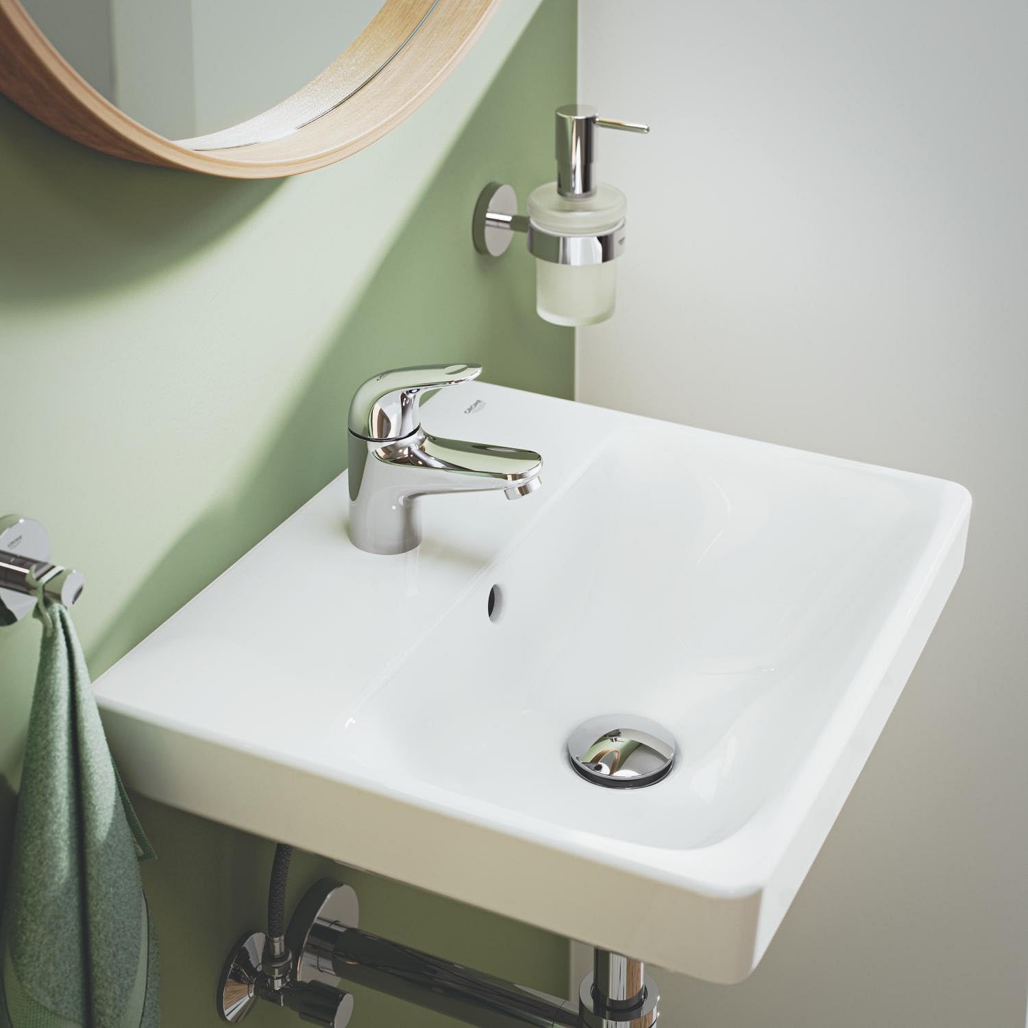 GROHE Swift - Rubinetto per lavabo (taglia XS, monoblocco, dischi in ceramica, risparmio idrico, solo acqua calda o fredda, adatto per piccoli lavabi in bagno), diametro 128 mm, cromato, 20617001
