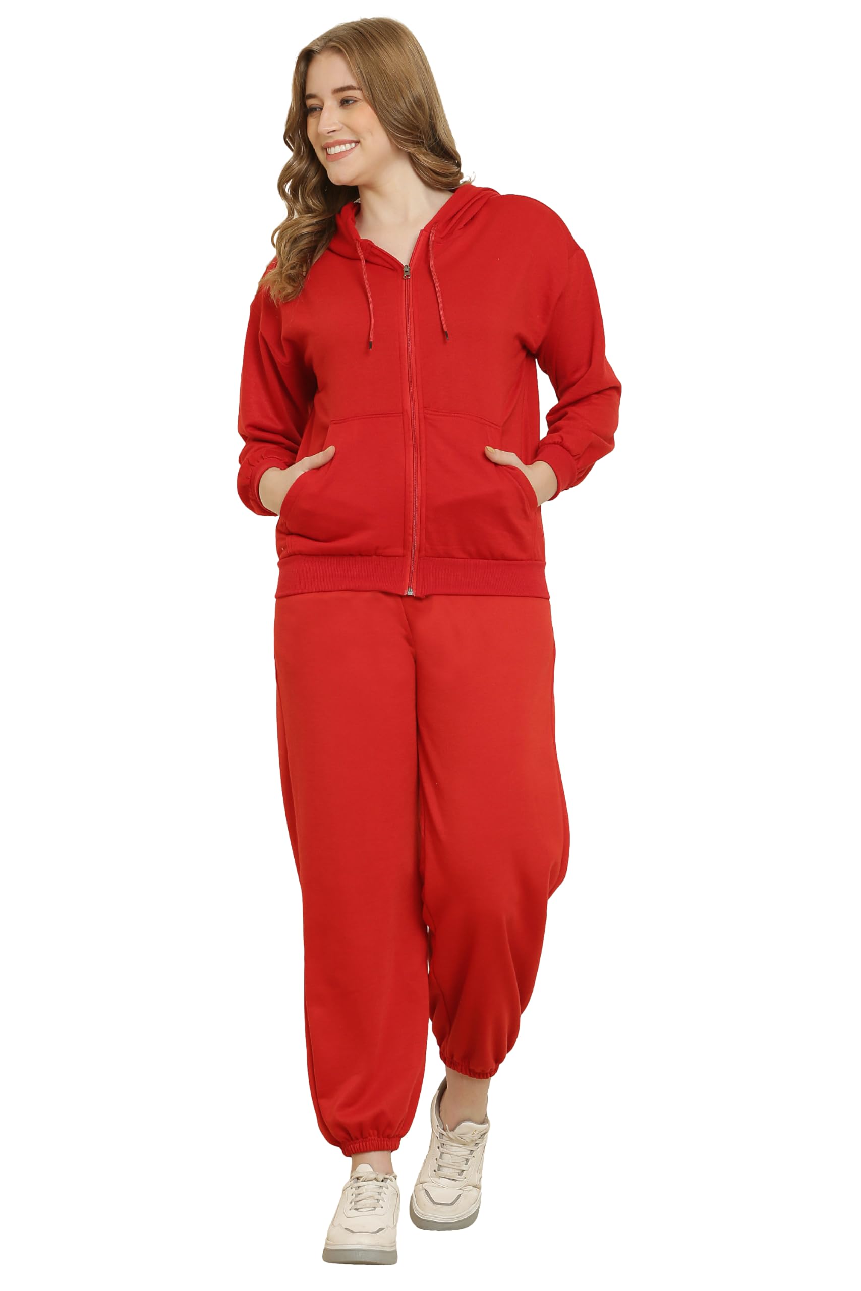 DSCFleece ZIPPER HOODIE & PYJAMA Tracksuit Co-ord Set for Women || SMALL - 10XL || Regular & Plus Size || (IN, Alpha, 7XL, Plus, RED)-image-2