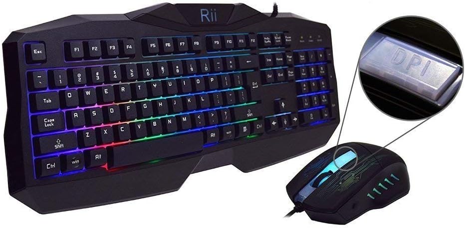 Rii Backlit Gaming Keyboard and Mouse Combo RM400 LED Keyboard and Mouse Set with Wrist Rest for Mac and PC