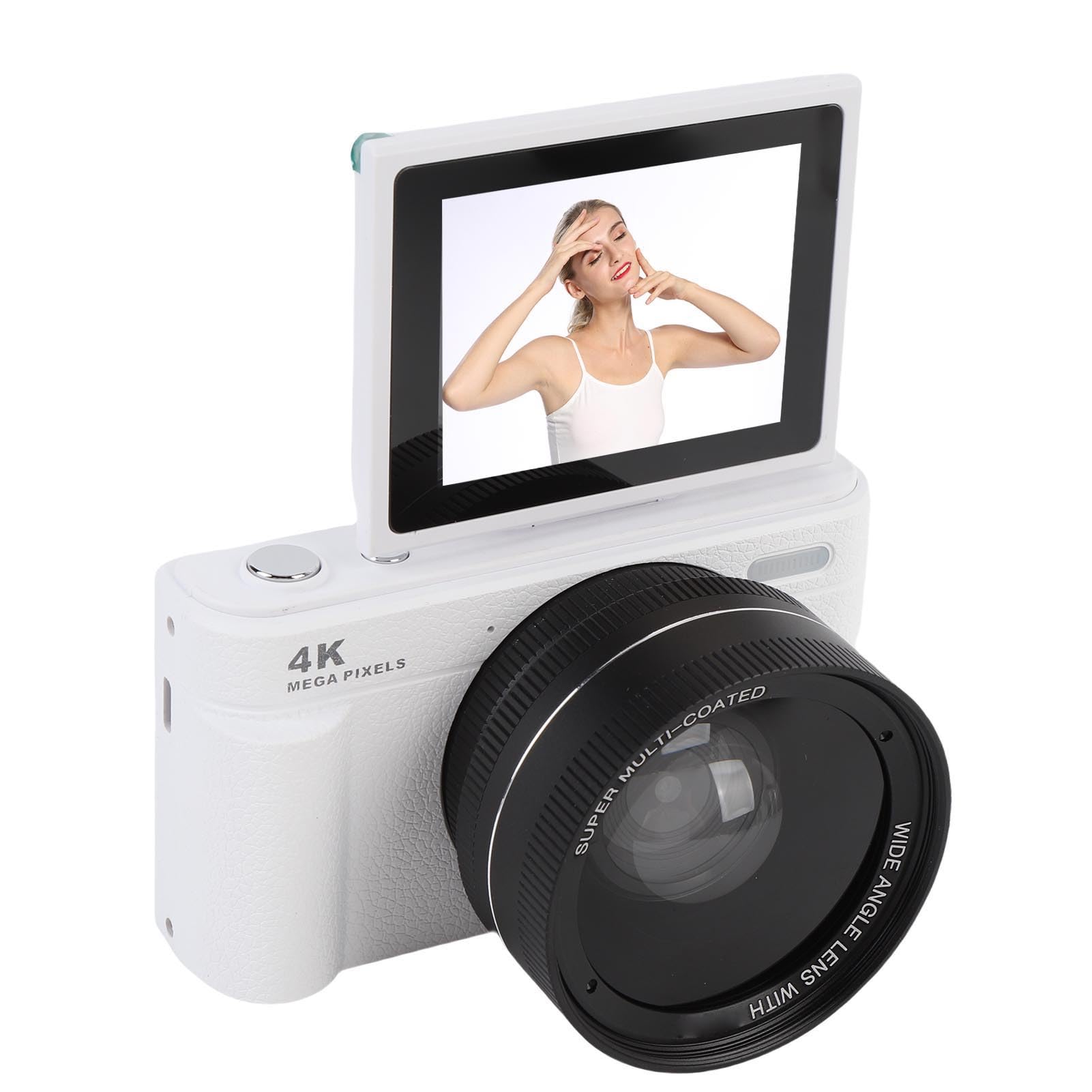 Tbest Fotocamera Mirrorless Fotocamera Digitale 4K 64MP HD Autofocus Zoom Digitale 18X Fotocamera Retro con Flip Screen Obiettivo Grandangolare 0,45X per Fotografia di Viaggio