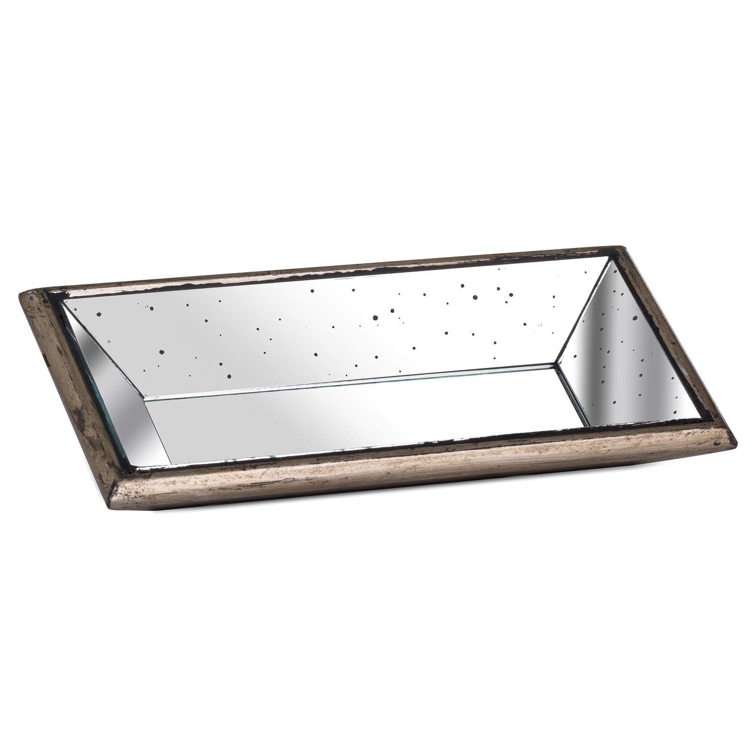 Hill Interiors Mixed Hill 1975 Astor Distressed Mirrored Display Tray With Wooden Detailing