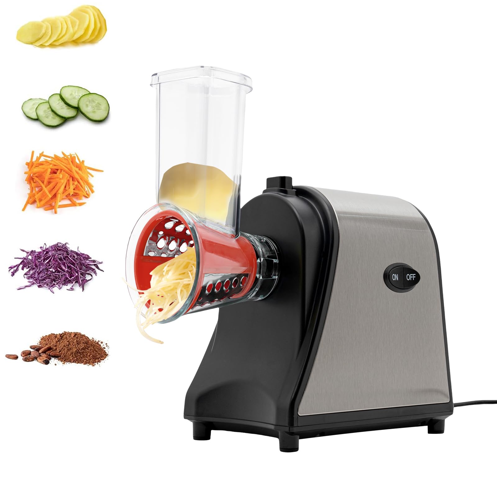 Cortador de verduras eléctrico 5 en 1,1000 W, multifuncional, rallador eléctrico, rallador de queso, interruptor de un solo toque para verduras, frutas y queso
