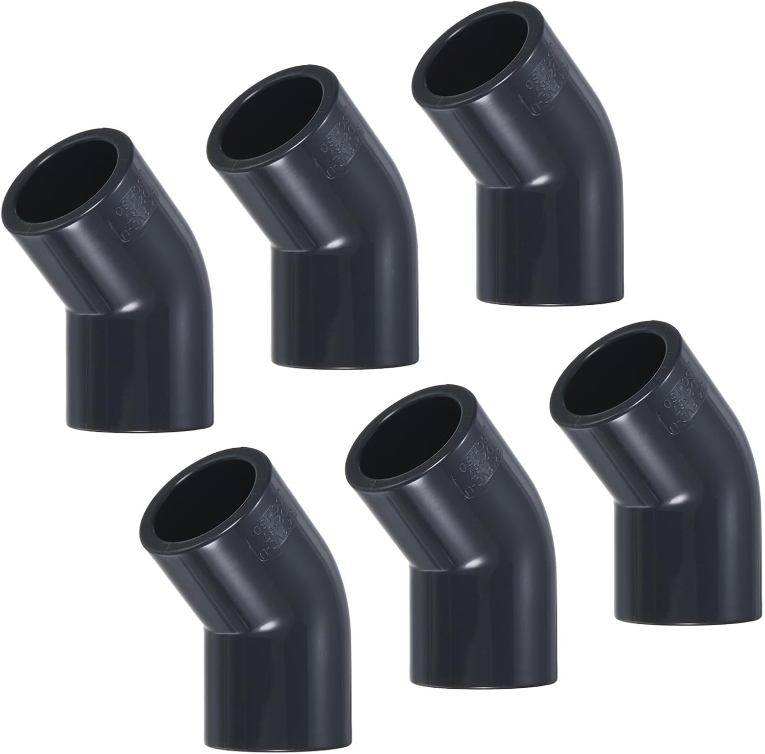 M METERXITY 6-Pack 45 Degree Adapter Connector, 3/4" Socket UPVC Pipe Fitting Elbow, Schedule 80, 45 Degree PVC Elbow Pipe Fitting Connector for Water Line [Grey]