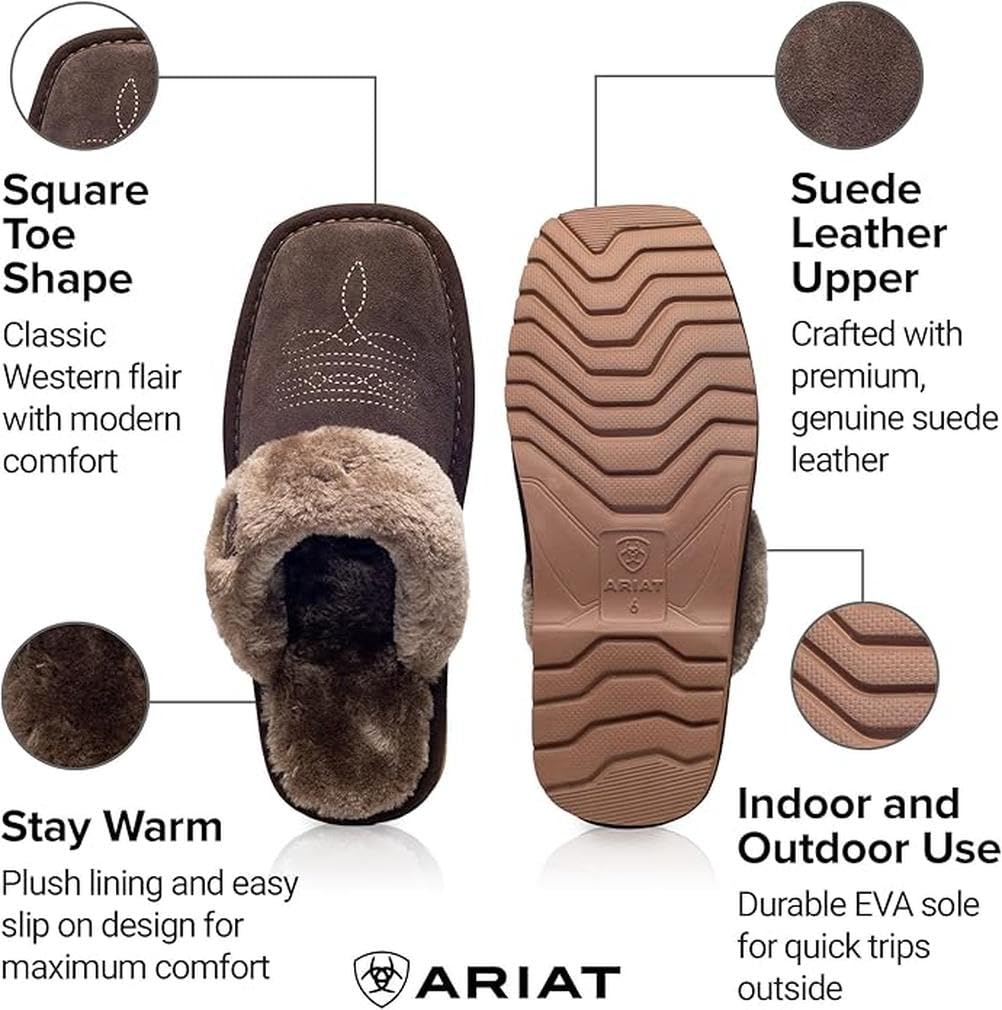 ARIAT Damen Jackie Hausschuhe mit Quadratischem Zehenbereich, Warm, Weich, Echtes Wildleder, für Drinnen und Draußen, mit PlüschkragenHausschuh