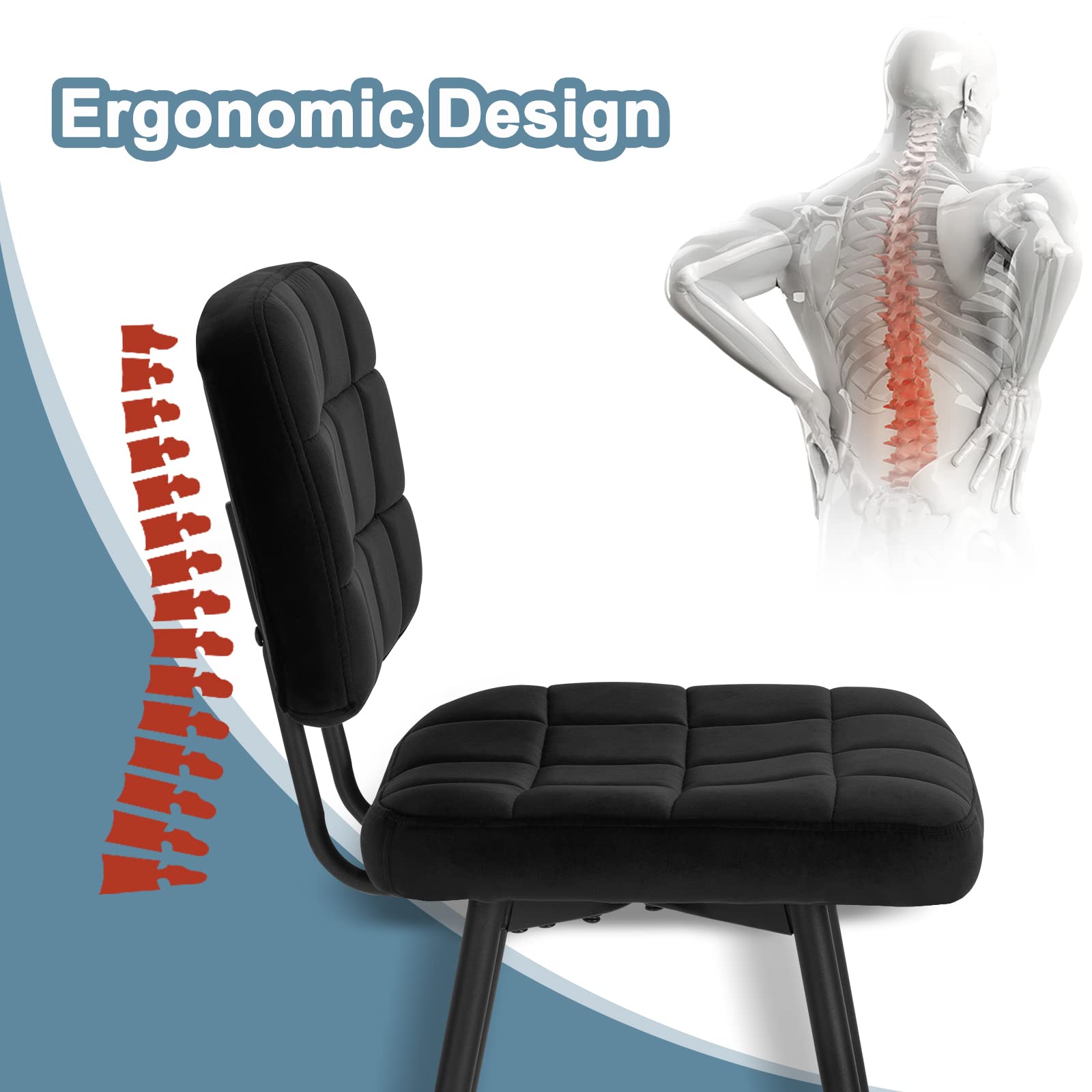 EUGAD Tabourets Bar Lot de 2, Chaise de Bar, avec Dossier, Repose-Pieds, Siège rembourré, en Velours et Métal, Noir, 1042BY-2