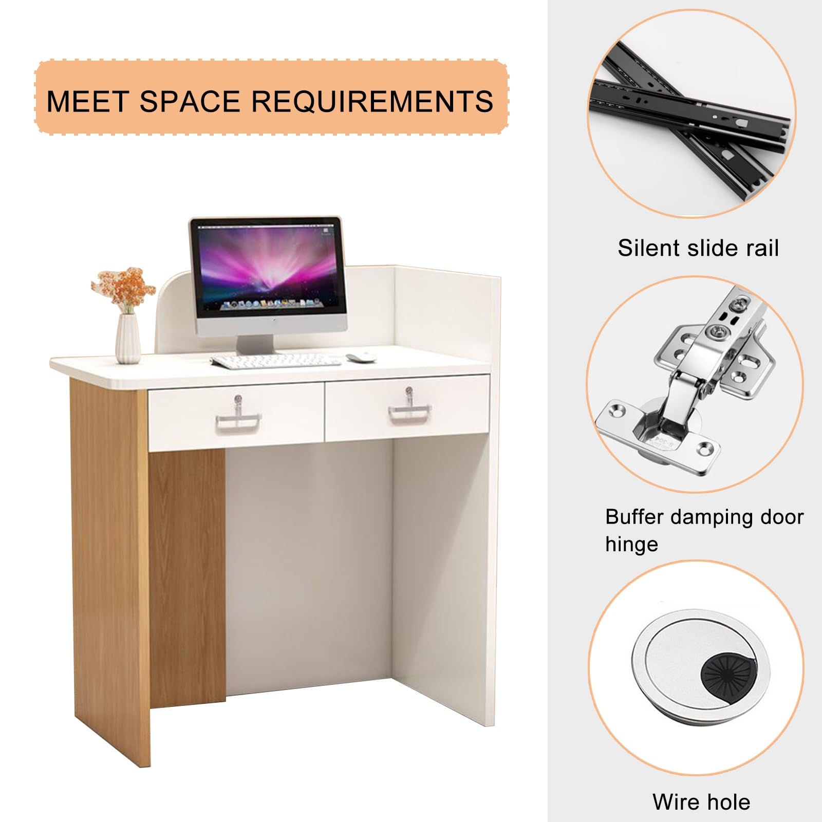 Moderno Banco da Receptionista,Bancone cassa per negozio,80CM Reception estetica con Luci LED,per Supermercato, Negozio di Convenienza, Hotel Lobby, reception ufficio,mobile cassa negozio(White)