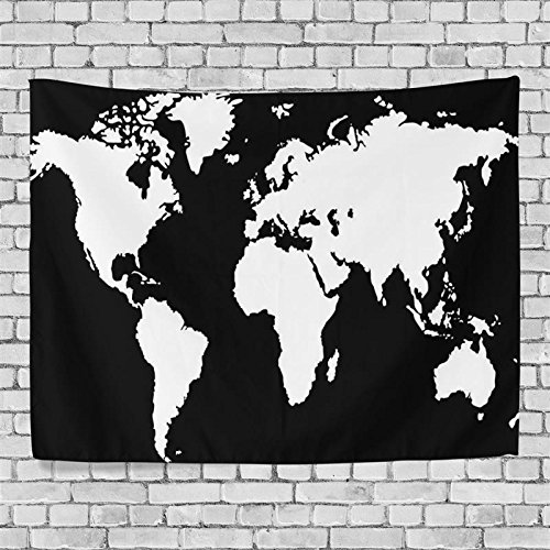 Black and White World Map Tapestry Blacklight Abstract Wall Hanging Art for Dorm Room Home Decor 80 X 60 Inch
