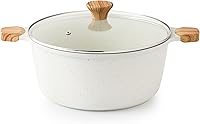 SENSARTE 7 Qt Ceramic Nonstick Stock Pot with Lid - Induction Compatible, PFAS/PTFE Free, Tempered Glass Lid for Soup, Stew, Pasta - White