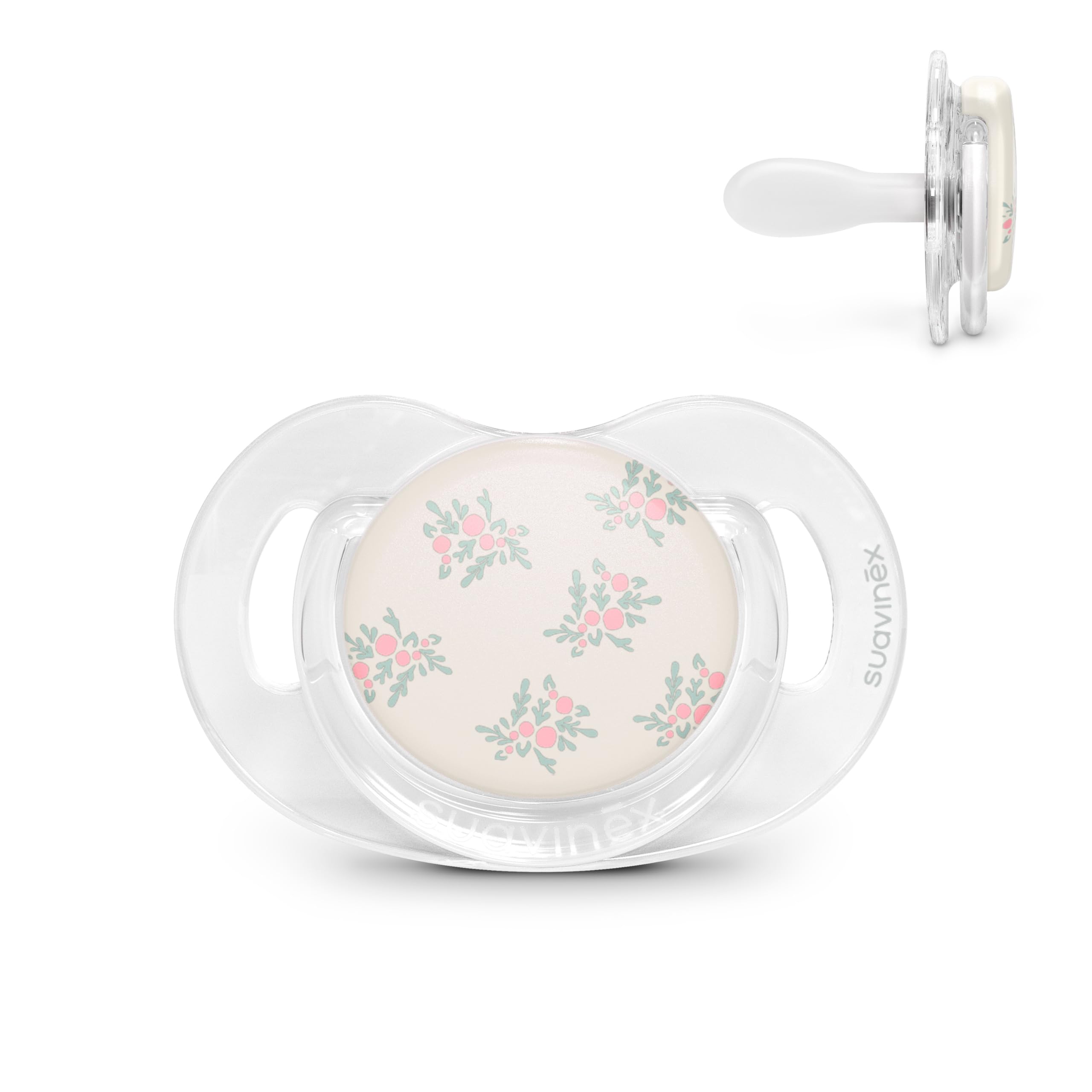 Suavinex, Baby Schnuller 6/18 Monate, SX Pro Physiologischer Silikon-Sauger, Flach, Symmetrisch & Flexibel, Unterstützt die Mundentwicklung, mit Haltering, Transparent, Poetry Rosa
