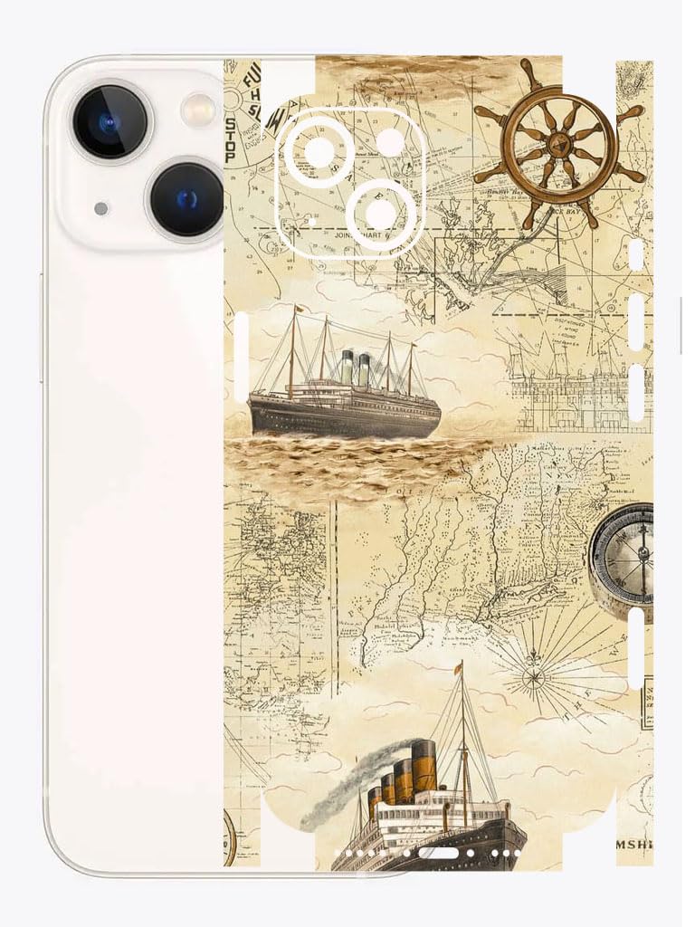 AtOdds - Compatible for iPhone 13 - Mobile Back Skin Sticker Wrap - Lamination - Rear Screen Guard Protector (Coverage - Back+Camera+Sides) (Design - Pirate Map)-image-4