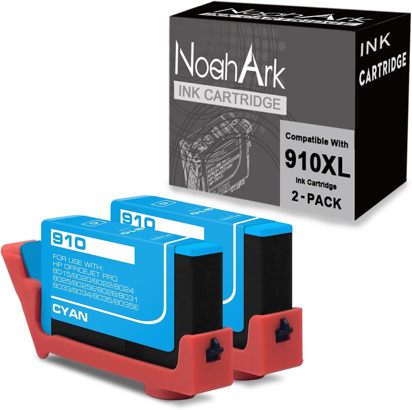 NoahArk 2 Packs 910XL Compatible Ink Cartridges Replacement for 910 High-Capacity use for OfficeJet 8015 8018 8020 8022 8024, 8025 8025e 8028 8031, 8033 8034 8035 8035e Printer (2 Black)