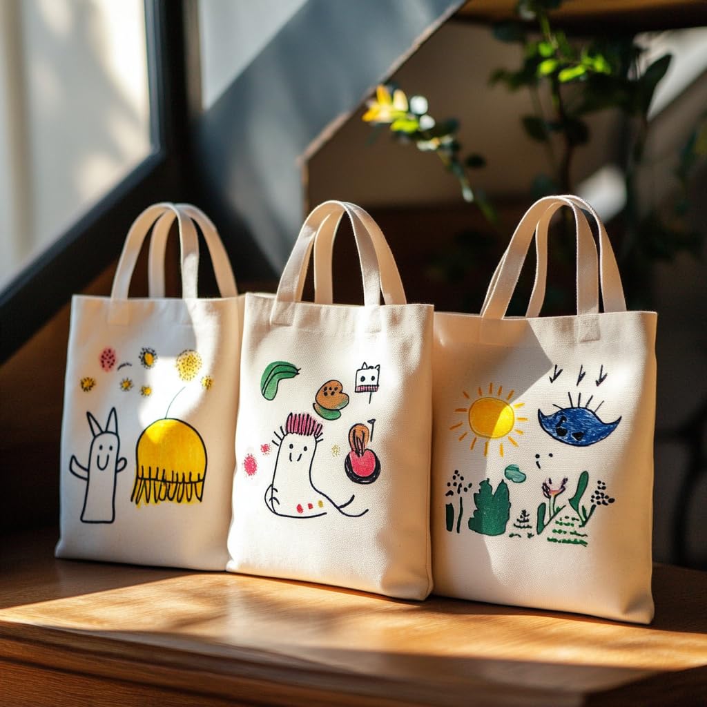 Baumwolltasche zum Bemalen – 5 | 10 | 25er-Pack – mit kurzen Henkeln - Öko-Material – Natur Apothekertasche – Einkaufstasche – Stofftasche – Unbedruckt – für Geschenke