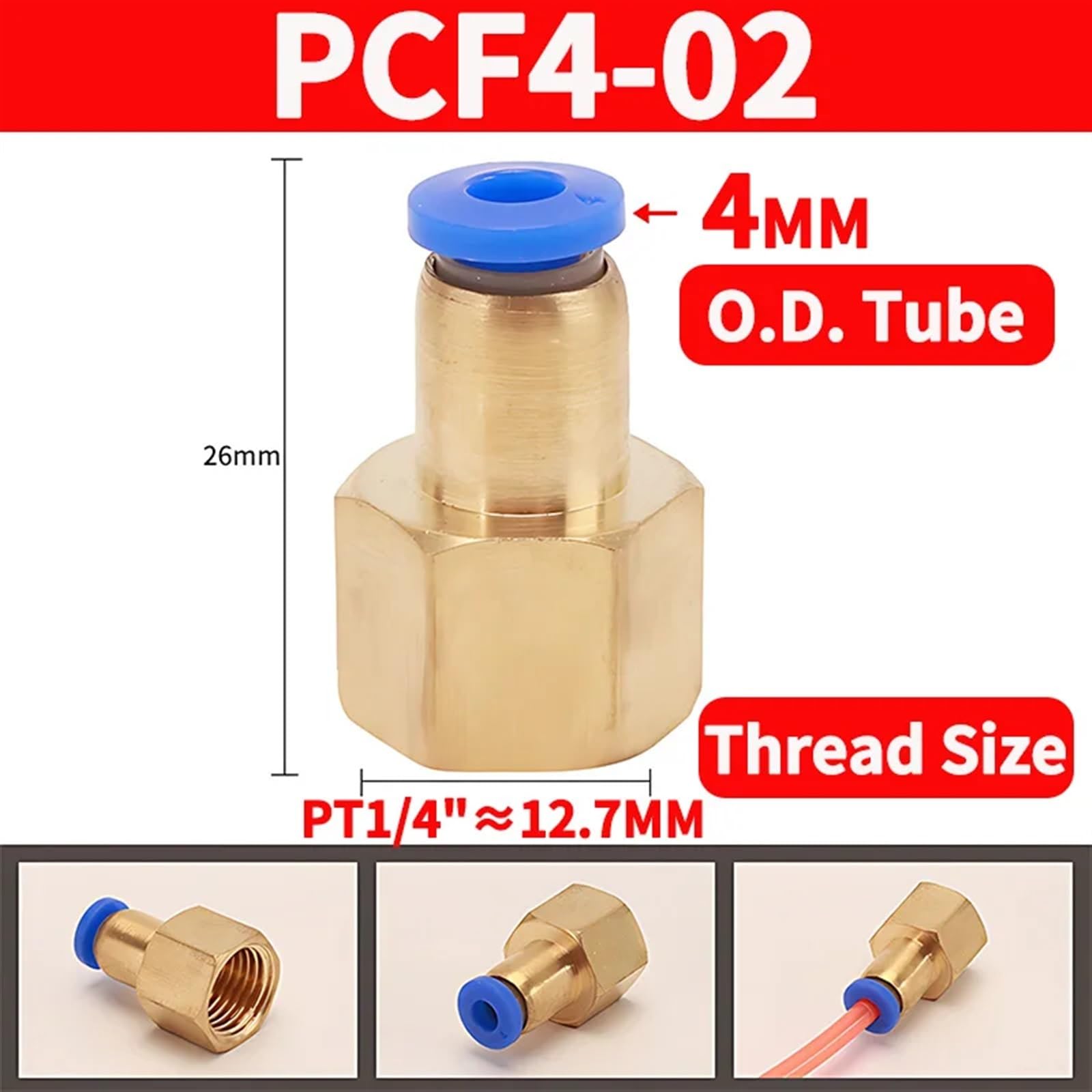 PCF Rosca de conexión neumática de 4 mm-12 mm 1/8 '' 1/4 '' 3/8 '' 1/2 '' Rosca de aire Conector de conexión de aire recto hembra Empuje de tubo, PCF6(Color:PCF4-02)